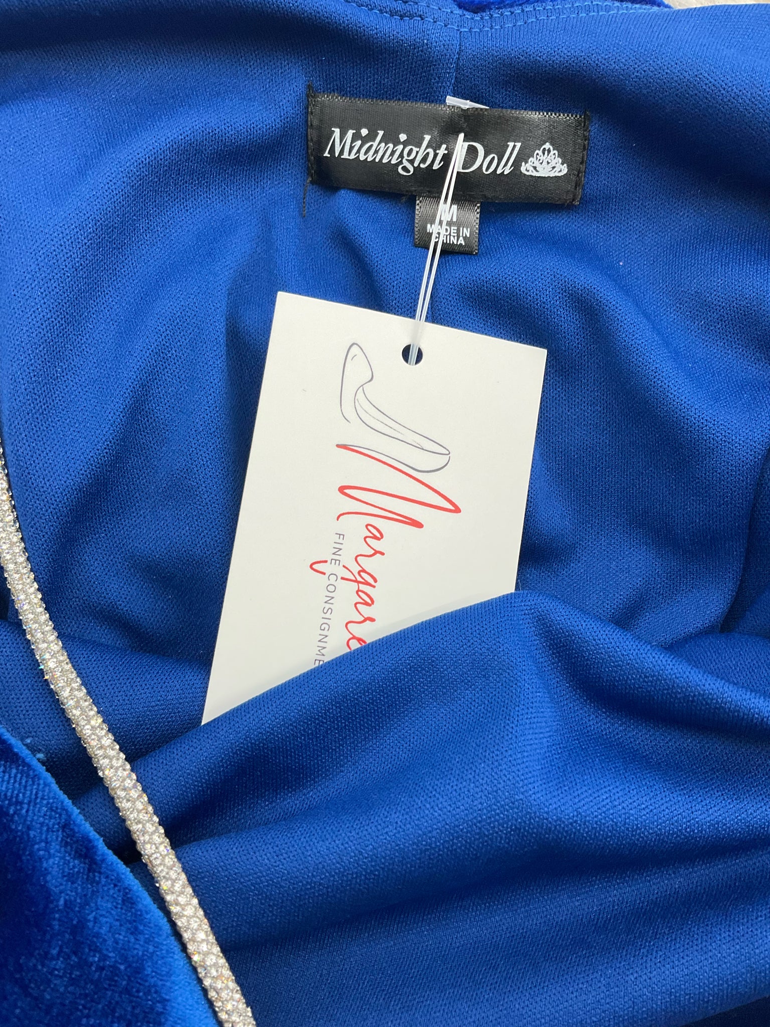 Midnight Doll Blue Velvet Pre-Owned Ladies Dress - Size Medium - Margaret’s Fine Consignment