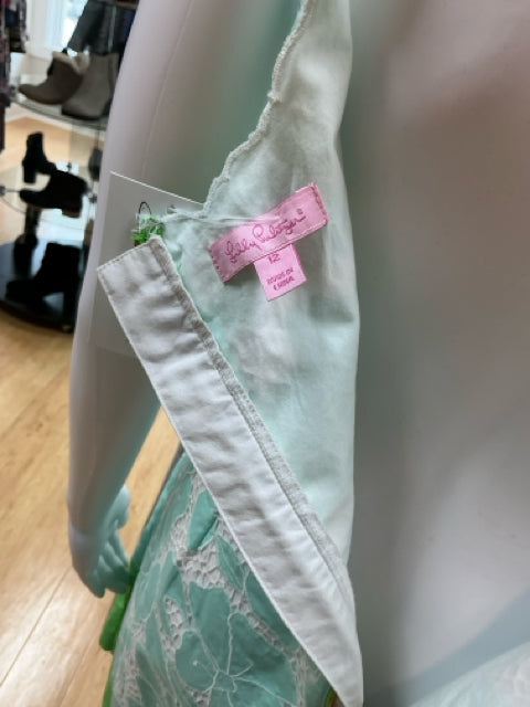 Lilly Pulitzer Aqua/White Lace Pre-Owned Ladies Dress - Size 12