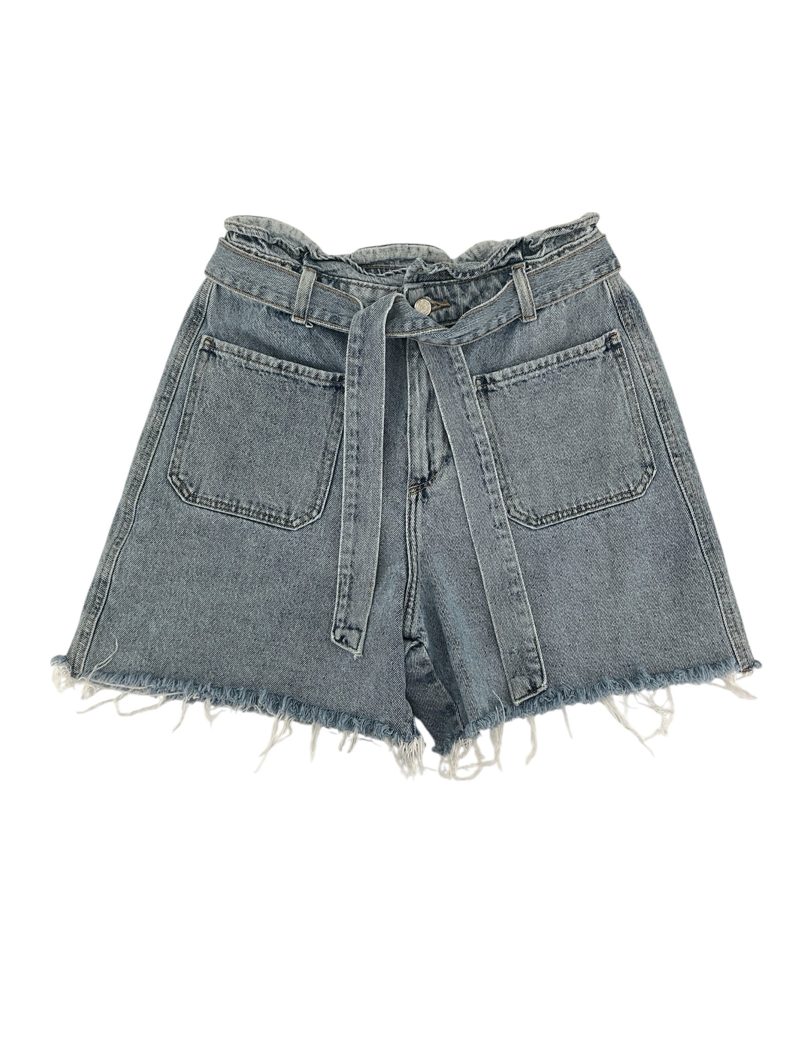 Zara High Waisted Paperbag Denim Shorts with Tie Belt Size 8