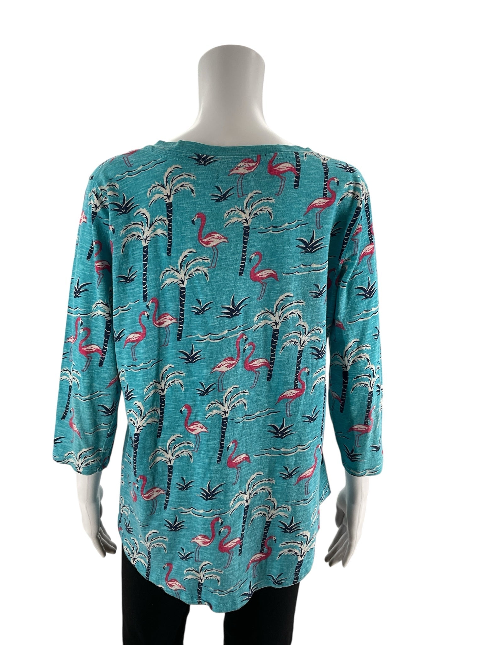 Sunsets & Sweet Tea Turquoise/Multi Flamingo Ladies Top - Size Medium - Margaret’s Fine Consignment