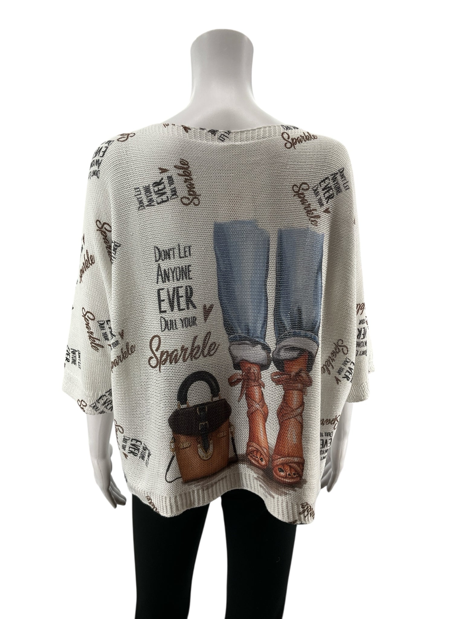 Entro Sparkle Quote Graphic Print Dolman Sleeve Sweater Size M/L