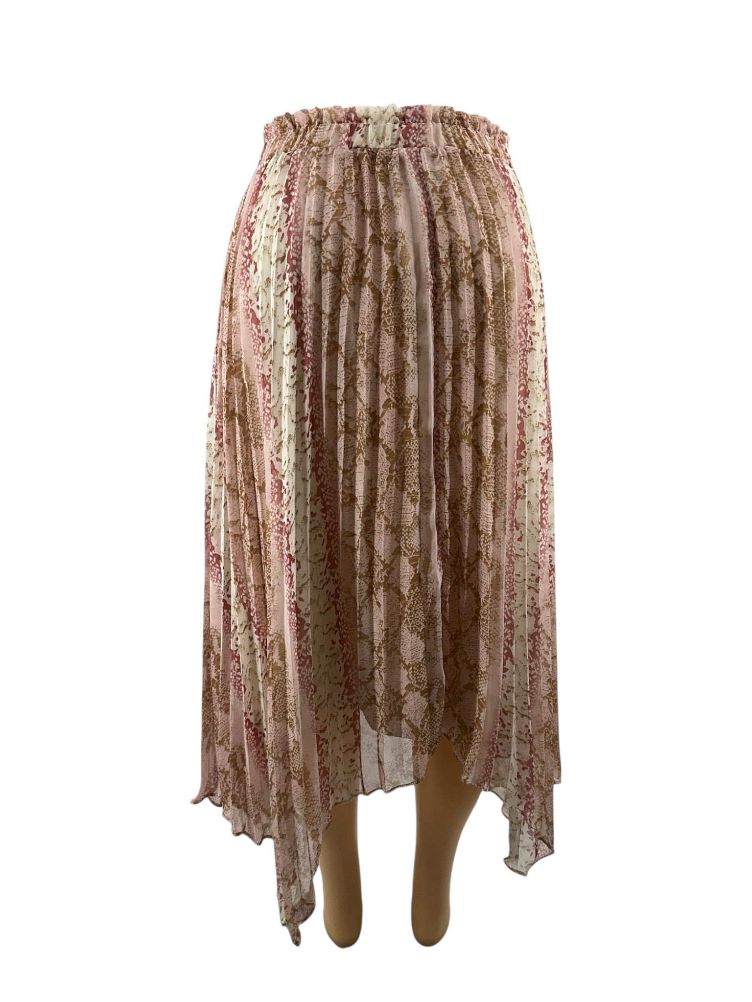 Lucky Paris pink/white/brown Skirt Snakeskin Print Asymmetrical Handkerchief Hem Midi Skirt Size 6 - Size XS