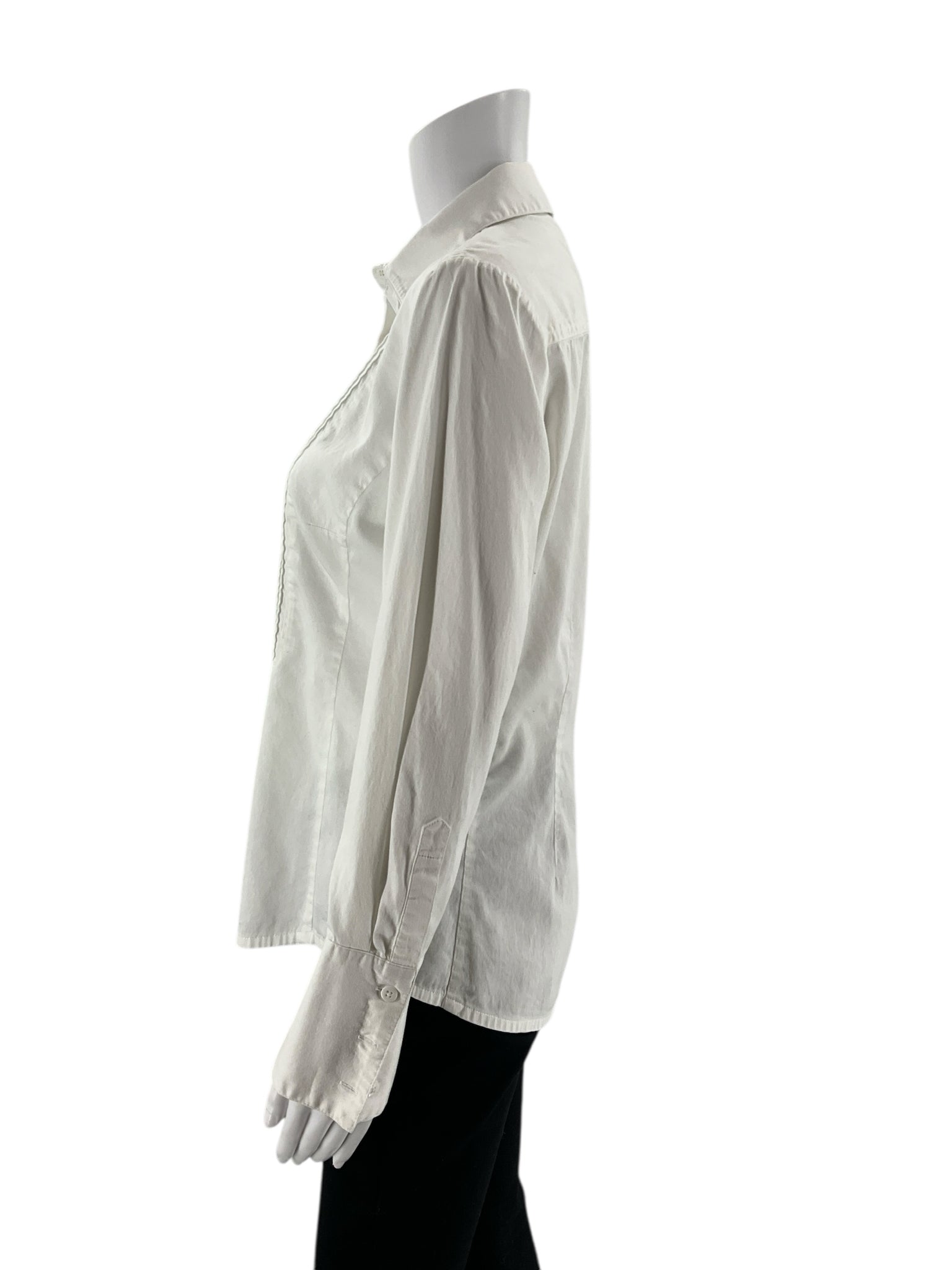 Cabi White Pintuck Blouse Cotton Stretch Hidden Placket Shirt | Size Medium - ONLINE ONLY