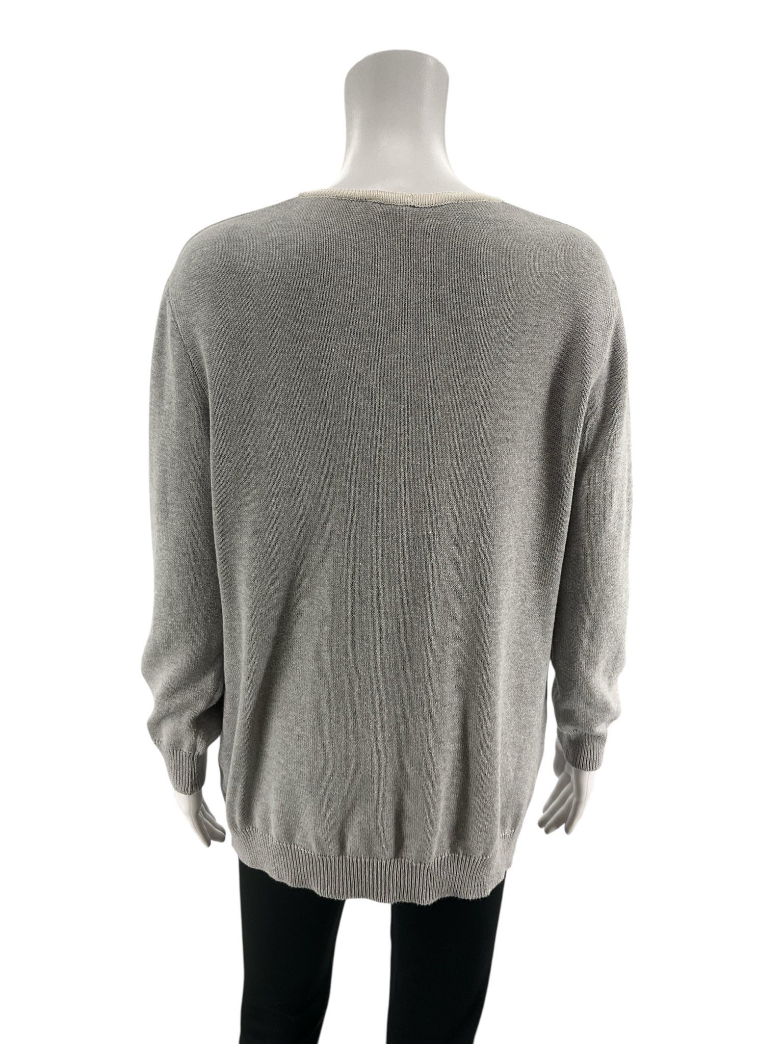 St. John Sport by Marie Gray gray/white Sweaters V-Neck Cardigan Sweater Heather Gray White Size Small - Size S