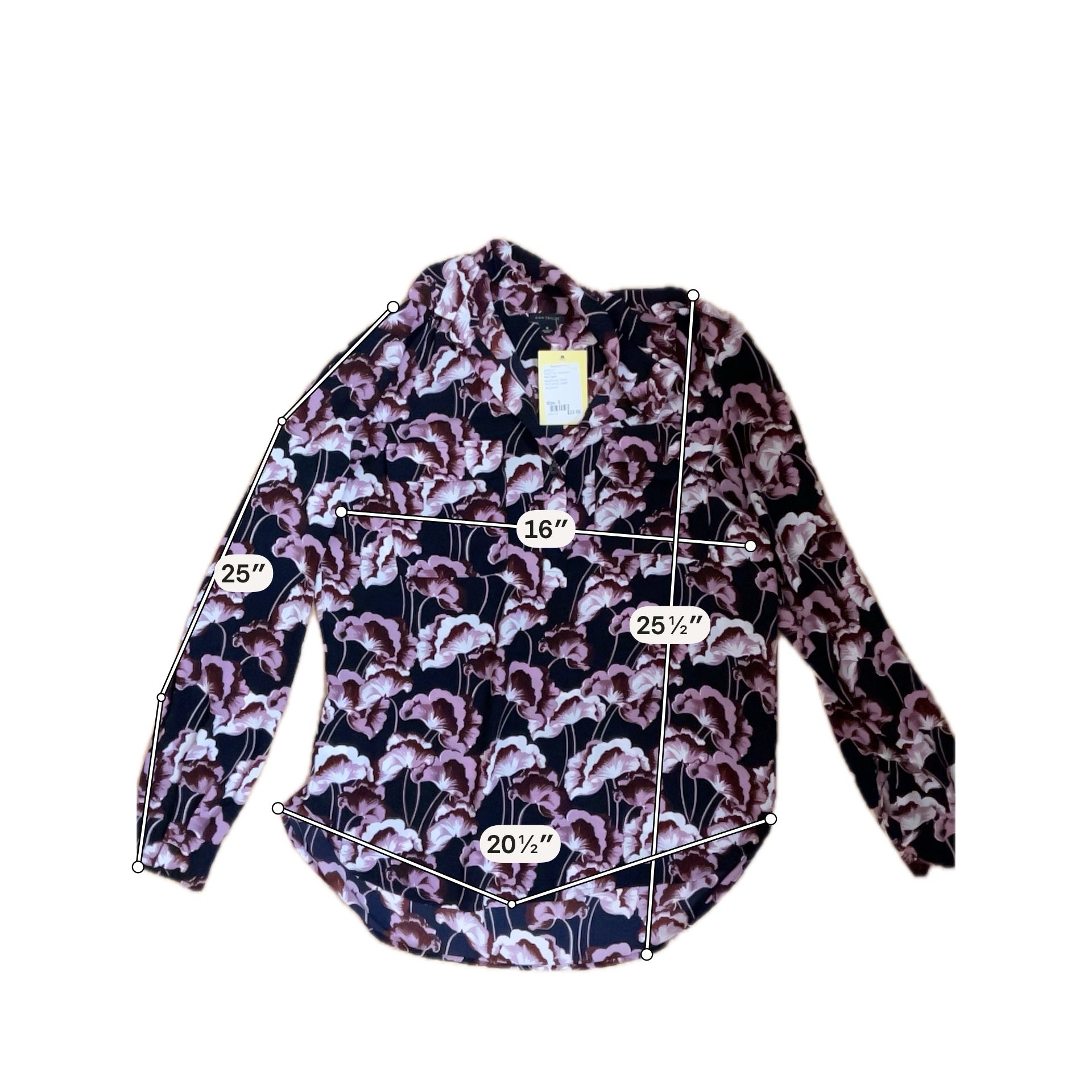 Ann Taylor Navy/Purple Button Down Floral Print Button Down Blouse Top Size Small Navy Purple - Size S