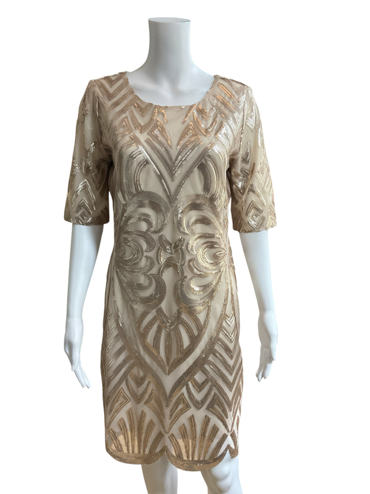 Gianni Bini Champagne Sequin Art Deco Cocktail Dress- ONLINE ONLY
