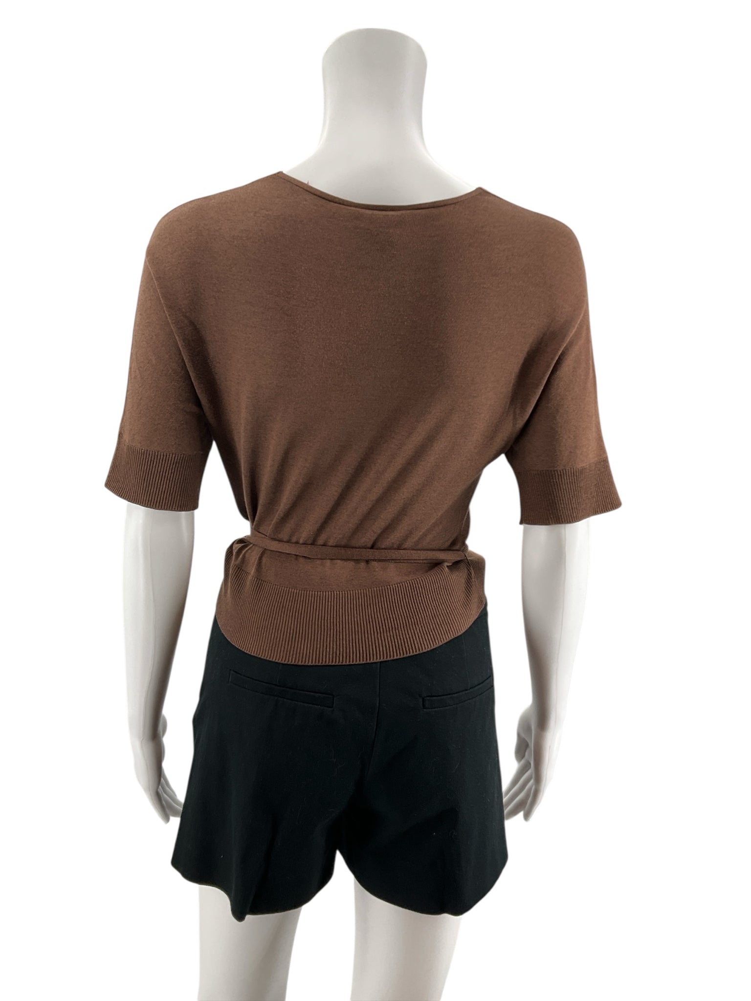 Theory Silk Cotton Blend Dolman Sleeve Wrap Top Brown Size Medium