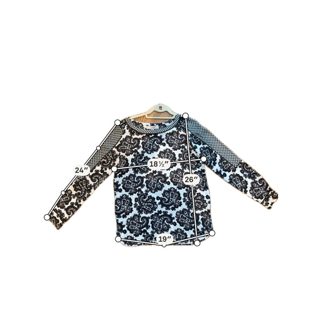 Ann Taylor LOFT Paisley Print Long Sleeve Blouse Black White Gray XS