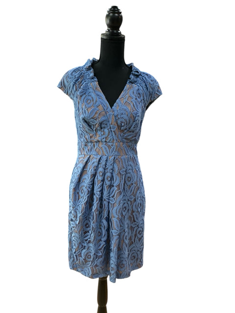 Eva Franco Periwinkle Blue Floral Lace Sheath Dress Size 6