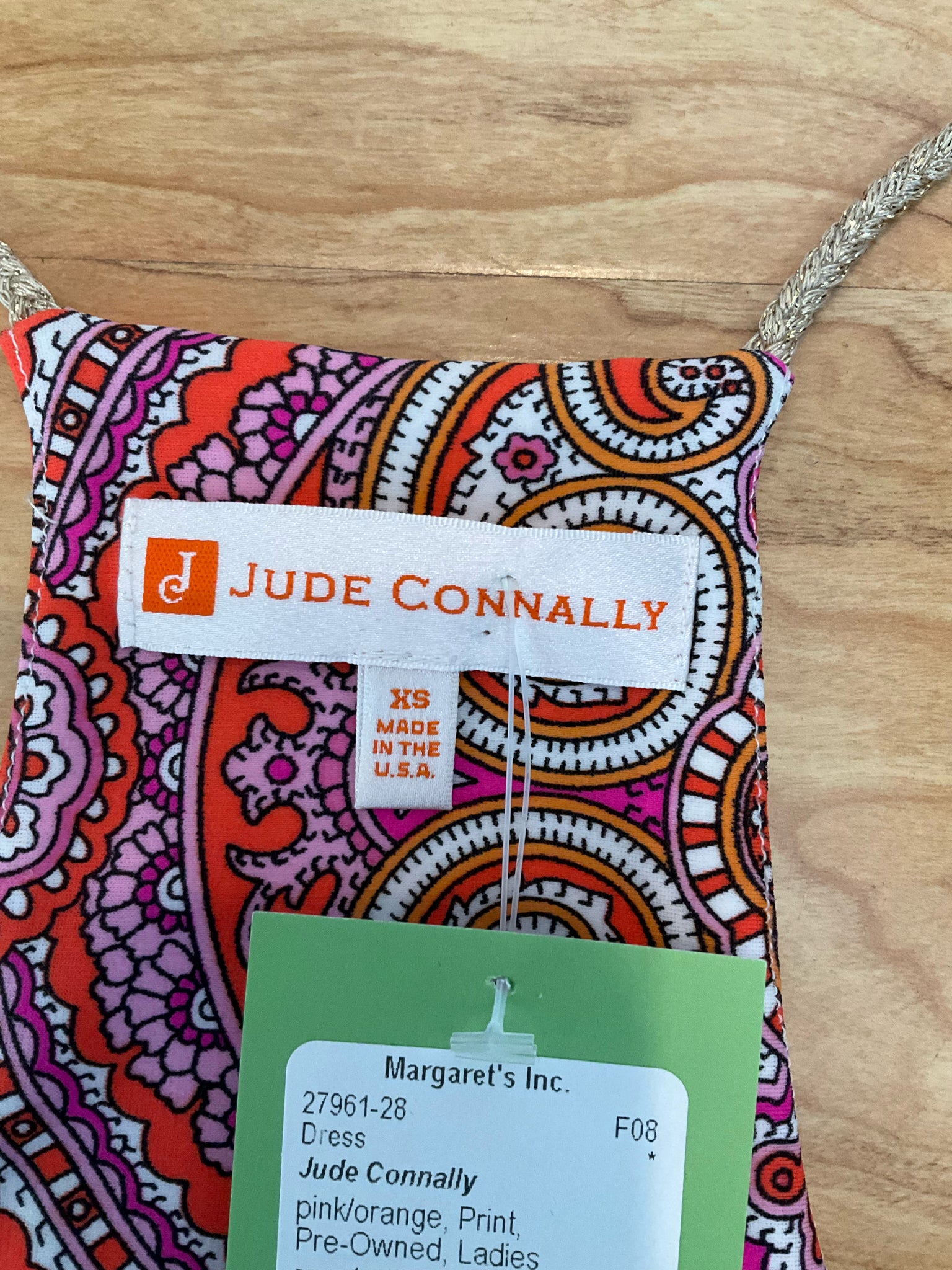 Jude Connally Tinsley Dress XS Pink Orange Paisley Print Braided Strap Mini