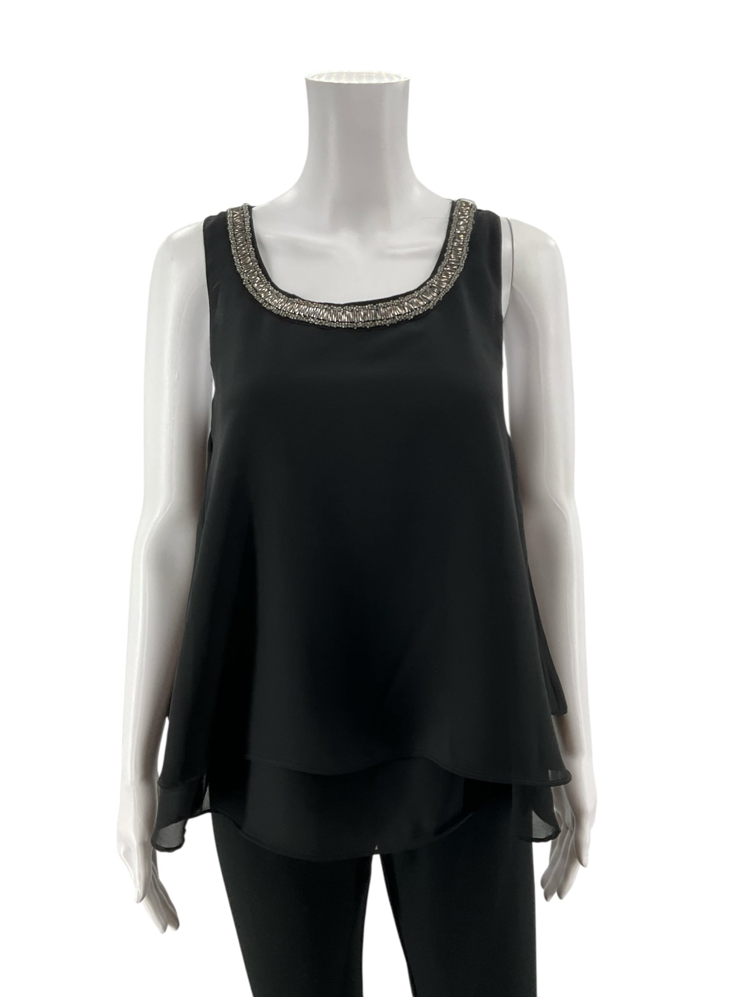 Angie Black Beaded Sleeveless Layered Chiffon Top Size Small