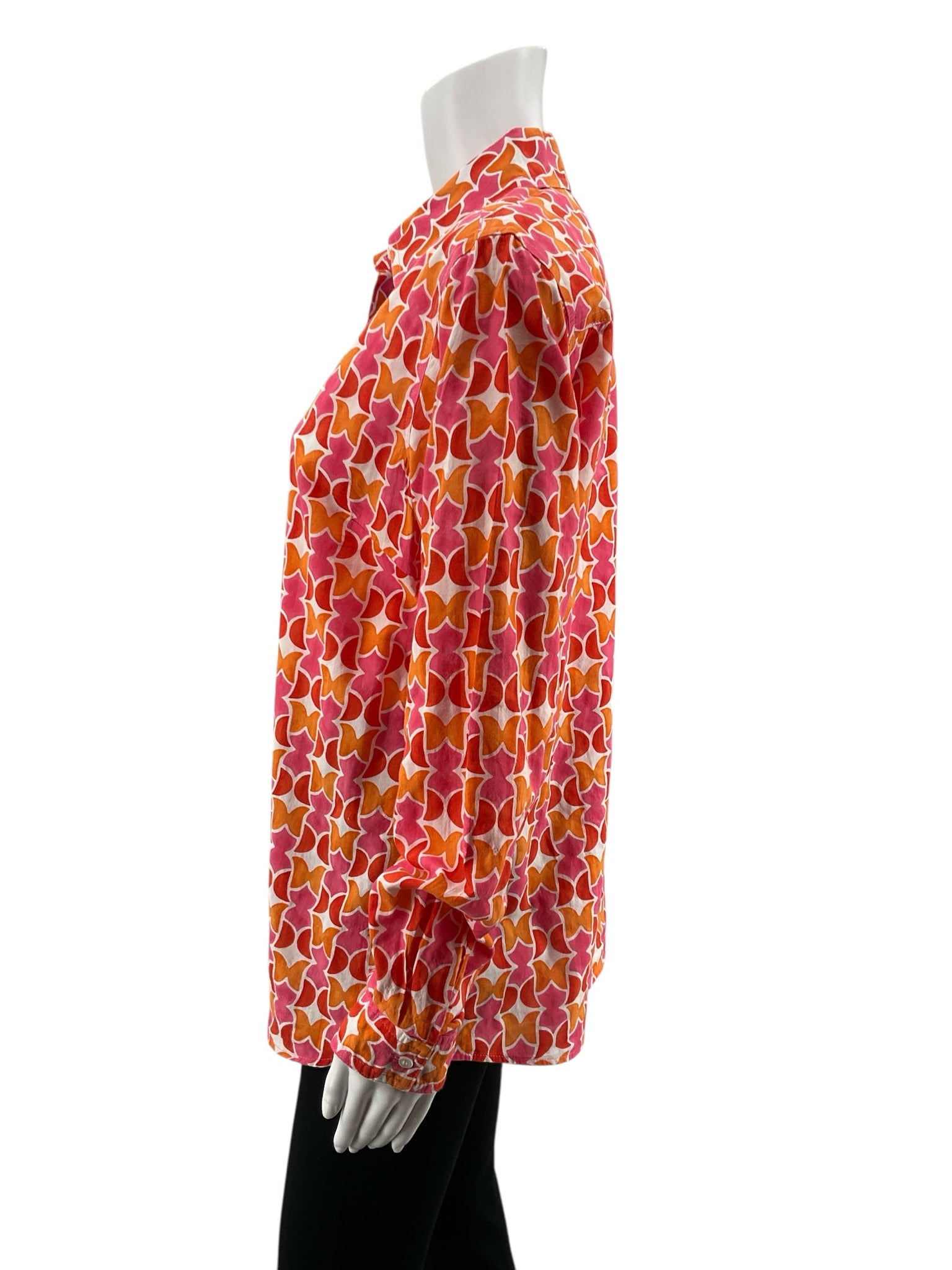 J. McLaughlin red/orange Button Down Geometric Print Cotton Stretch Button-Down Shirt Size Medium - Size M