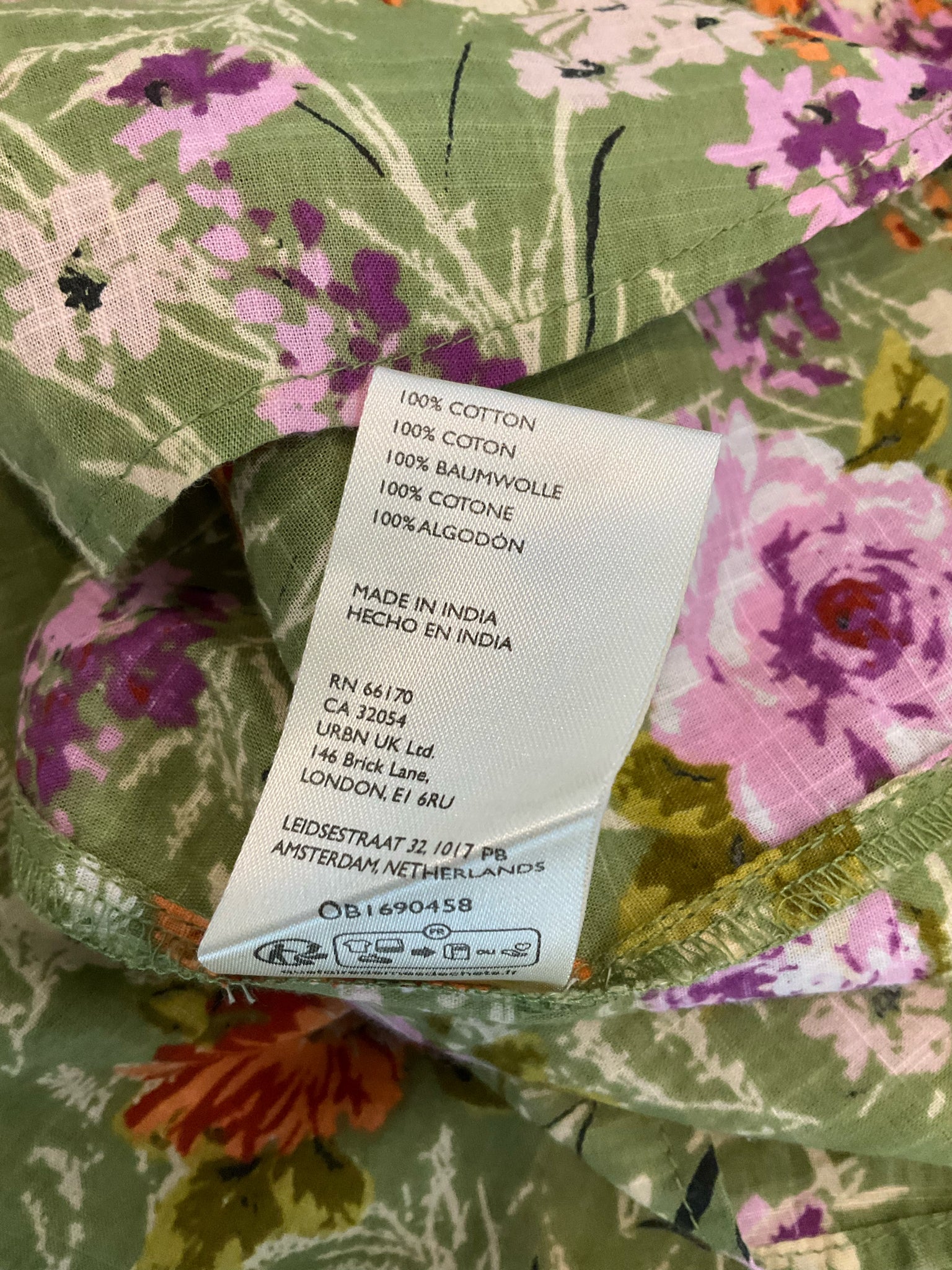 Anthropologie Green/purple/white Long Sleeve Green/Purple/White Floral Pre-Owned Casual Top - Size Large - Size L
