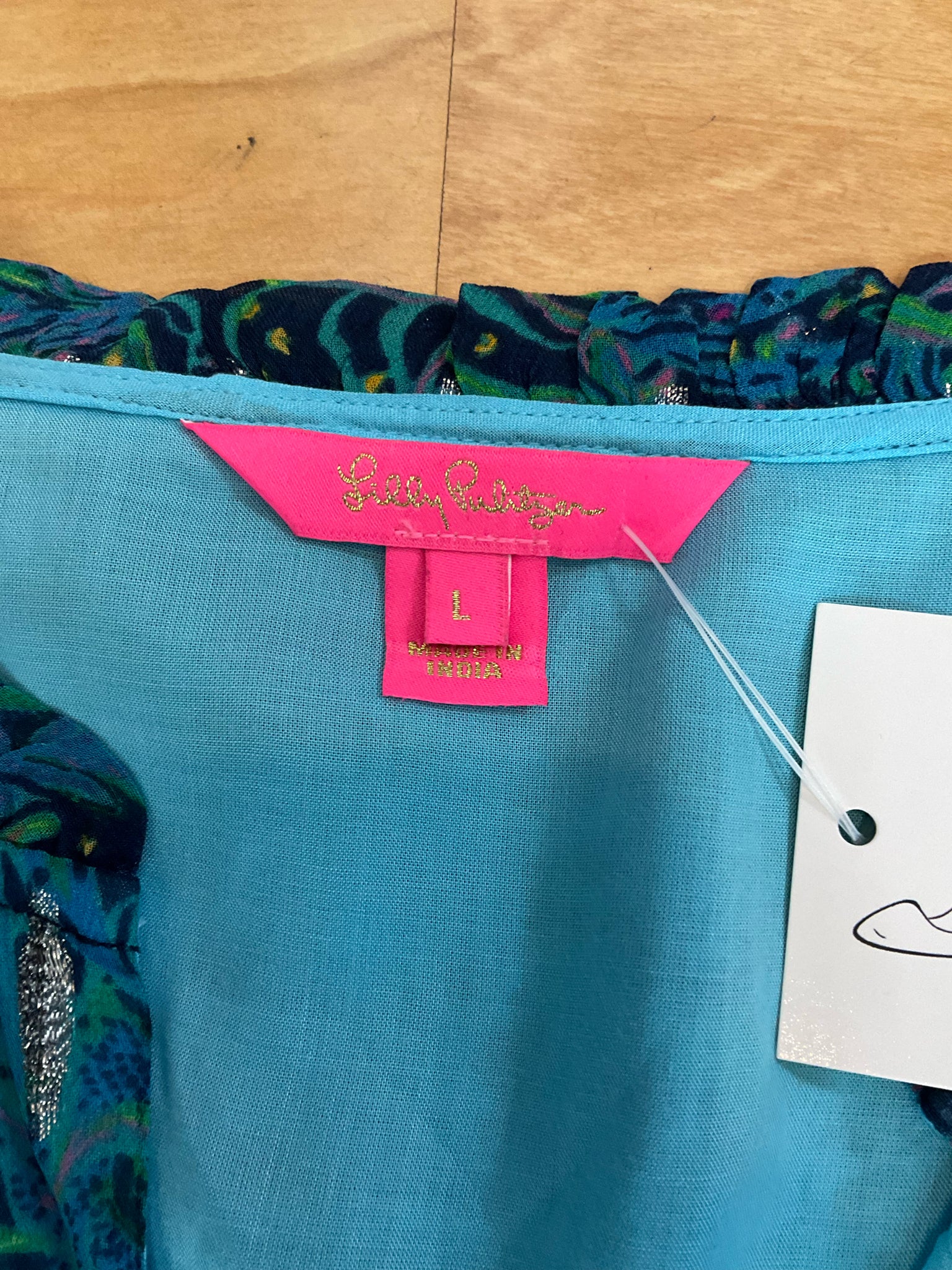 Lilly Pulitzer Kade Top Borealis Blue Wild Within Metallic Blouse Size L