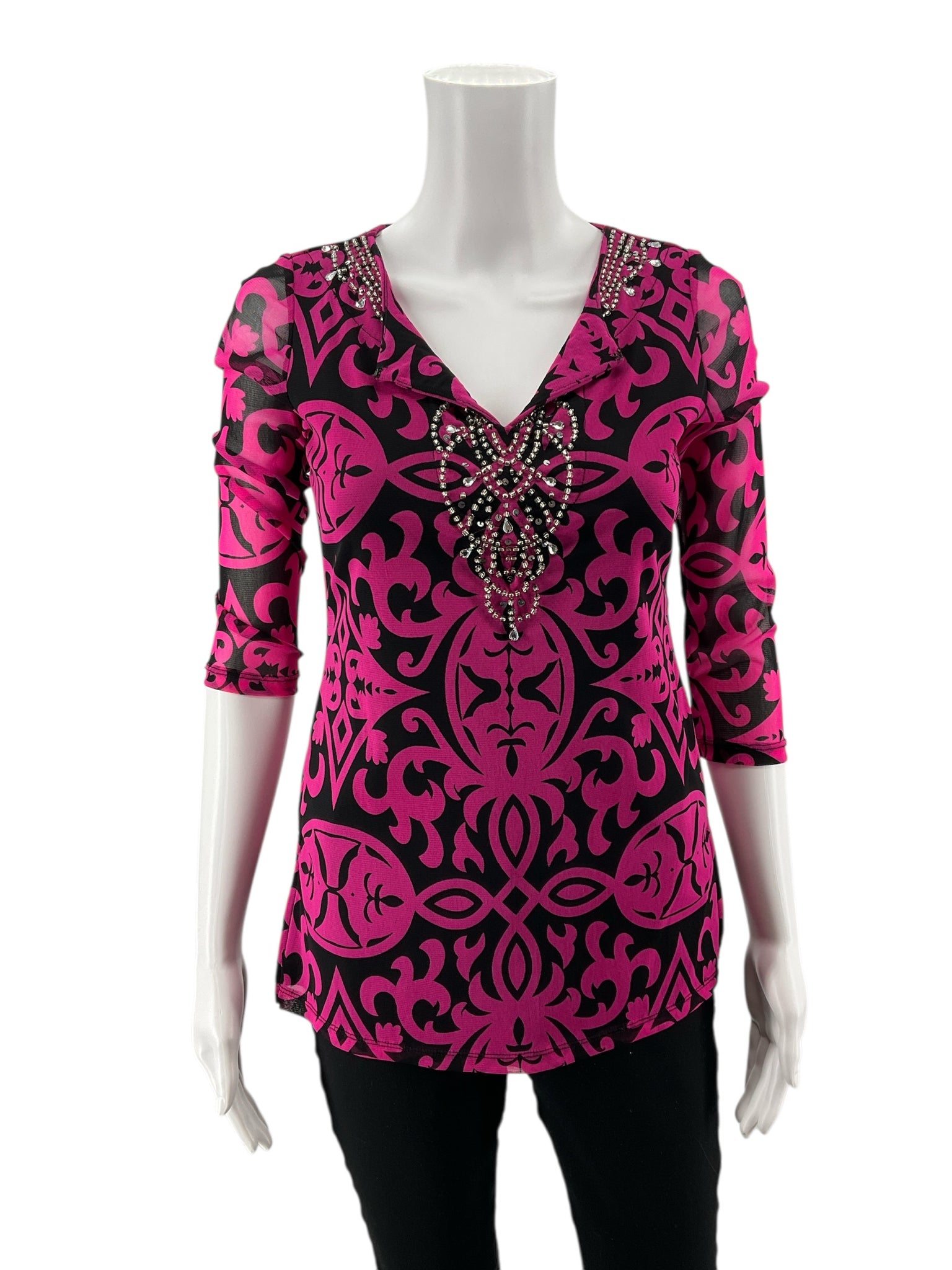 INC Pink/Black Print Pre-Owned Ladies Top - Size Petite