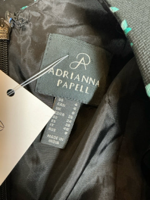 Adrianna Papell Floral Scuba Sheath Dress Size 4 Black Blue Green Sleeveless