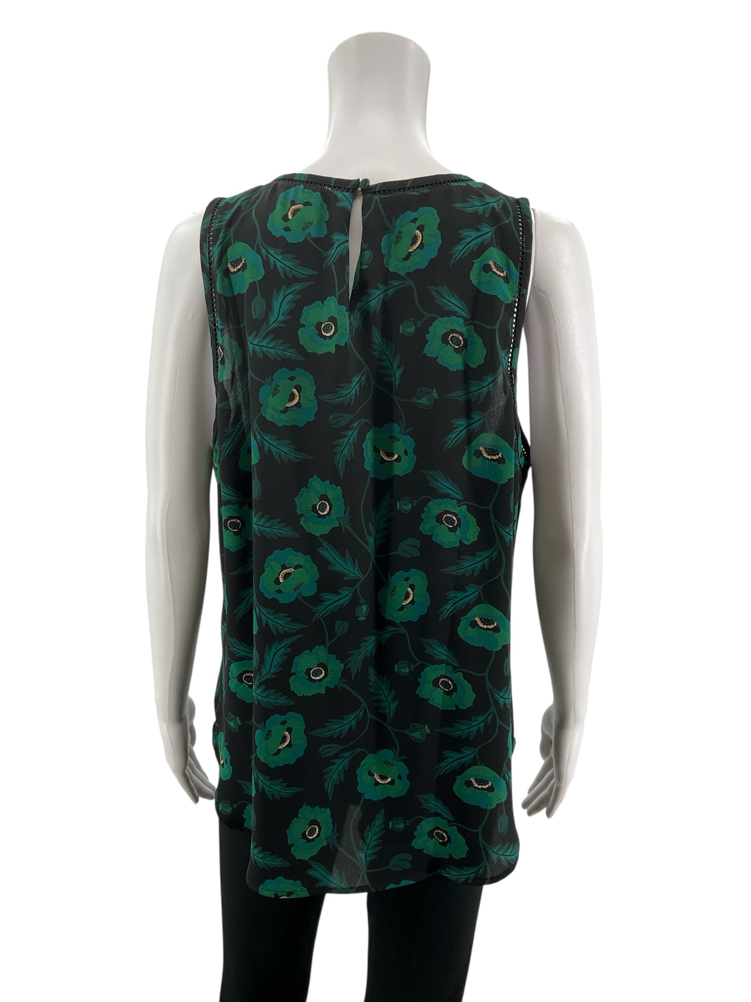 J.Crew Black/Green Sleeveless J. Crew Black & Green Poppy Floral Sleeveless Shell Top Size 12 - Size 12