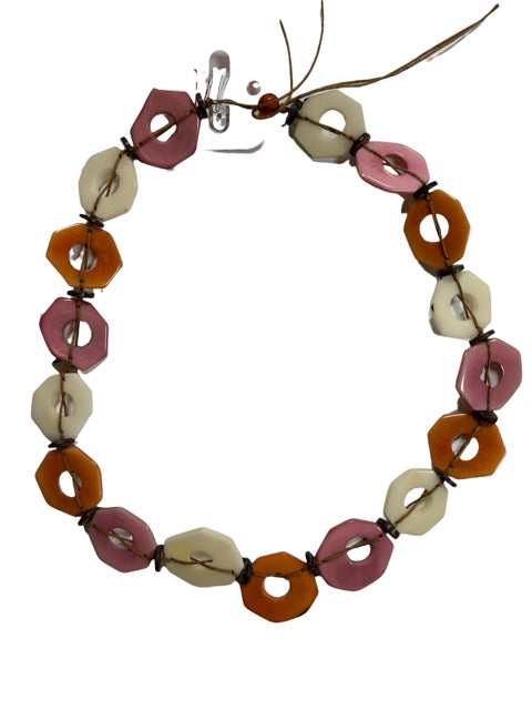 Tagua by Soraya Cedeno Geometric Tagua Nut Necklace Pink Orange White