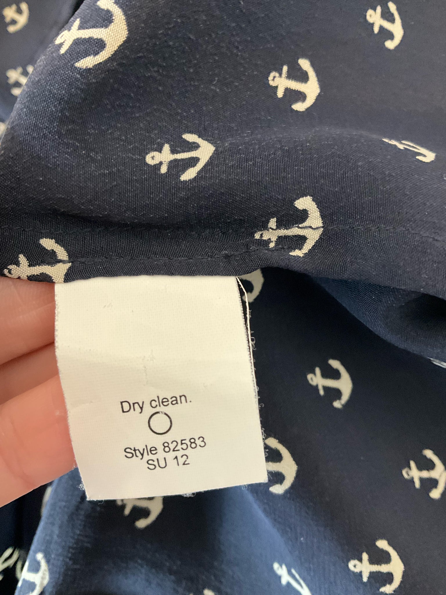 J.Crew Silk Anchor Print Nautical Blouse Navy Top Size 8