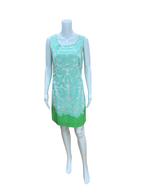 Lilly Pulitzer Aqua/White Lace Pre-Owned Ladies Dress - Size 12