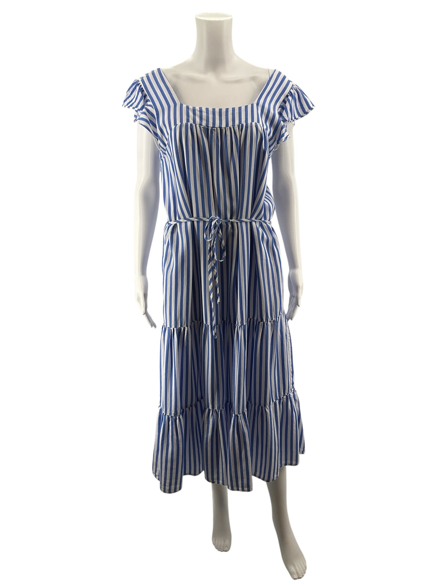 Draper James RSVP Off The Shoulder Tiered Maxi Dress Blue Stripe Small