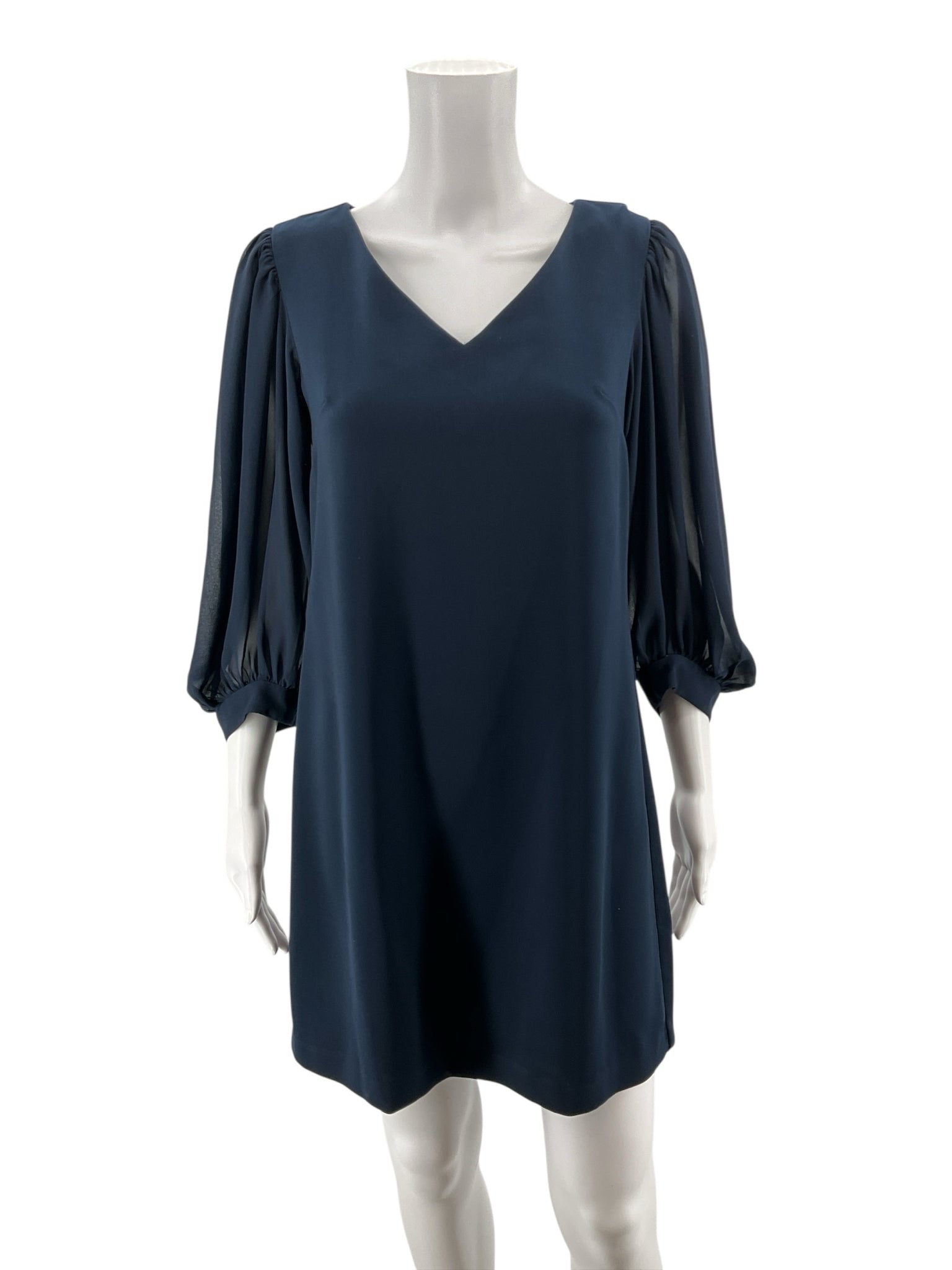 Ann Taylor Factory Petite Navy Bishop Sleeve Shift Dress Size 2P