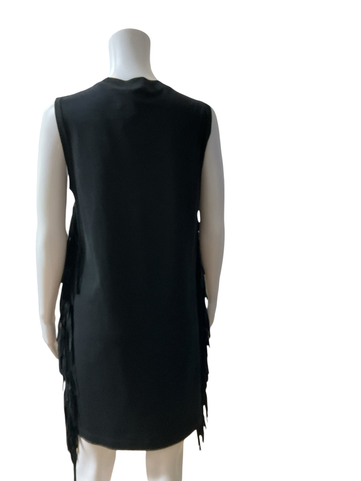 McQ by Alexander McQueen Fringe Trim Tank Dress Black Cotton Jersey Size Small- ONLINE ONLY
