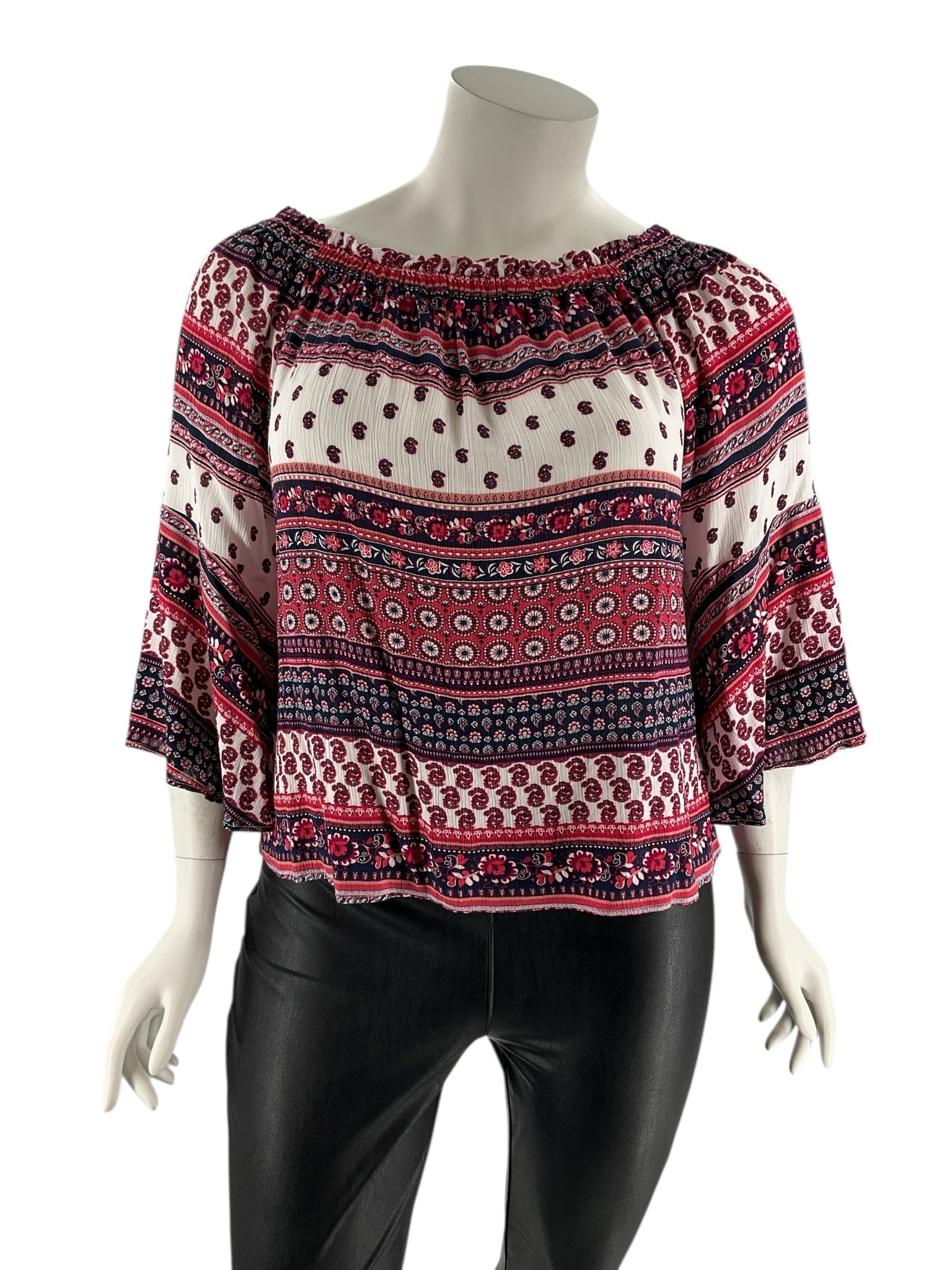Lane Bryant Red/White/Navy Print Pre-Owned Casual Top - Size 14/16 - Margaret’s Fine Consignment