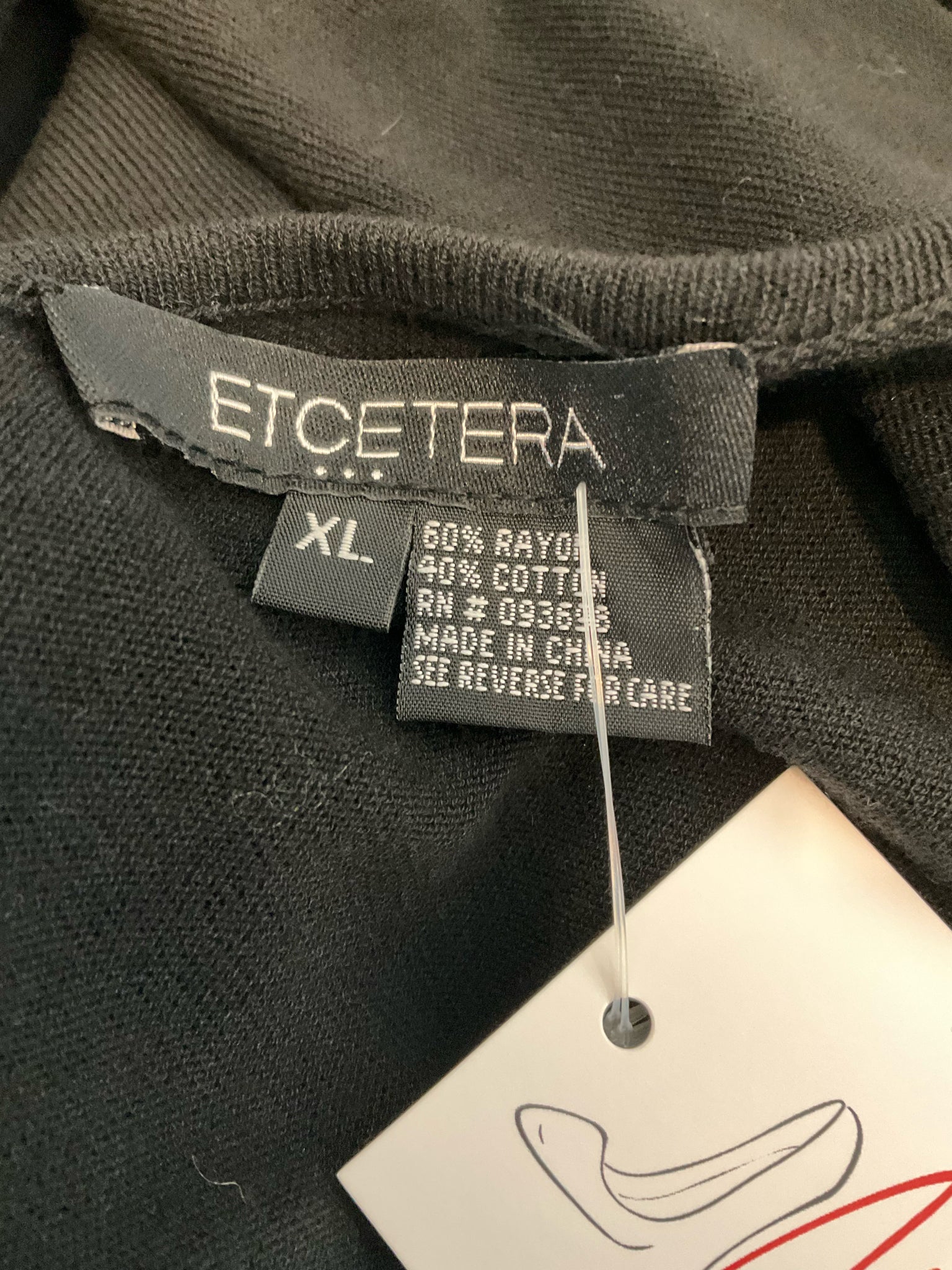 Etcetera Black Rayon Cotton Pintuck Long Sleeve Top XL