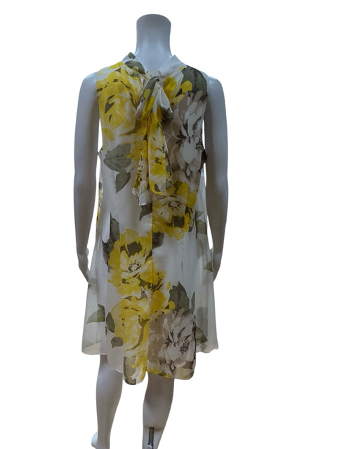 Robbie Bee Size 14 white/yellow/tan Floral Pre-Owned Ladies Dress