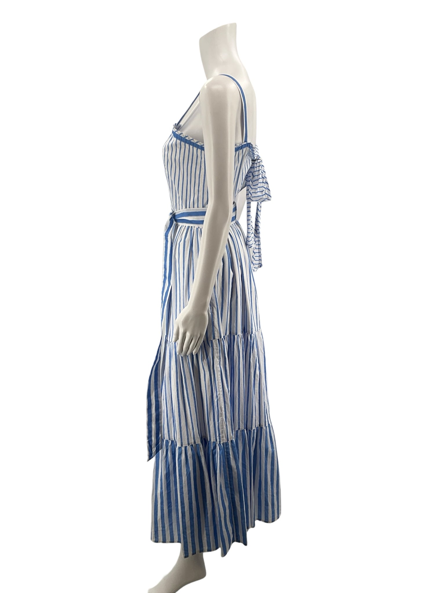 Pink City Prints Isabel Blue & White Stripe Tiered Maxi Dress XS/S