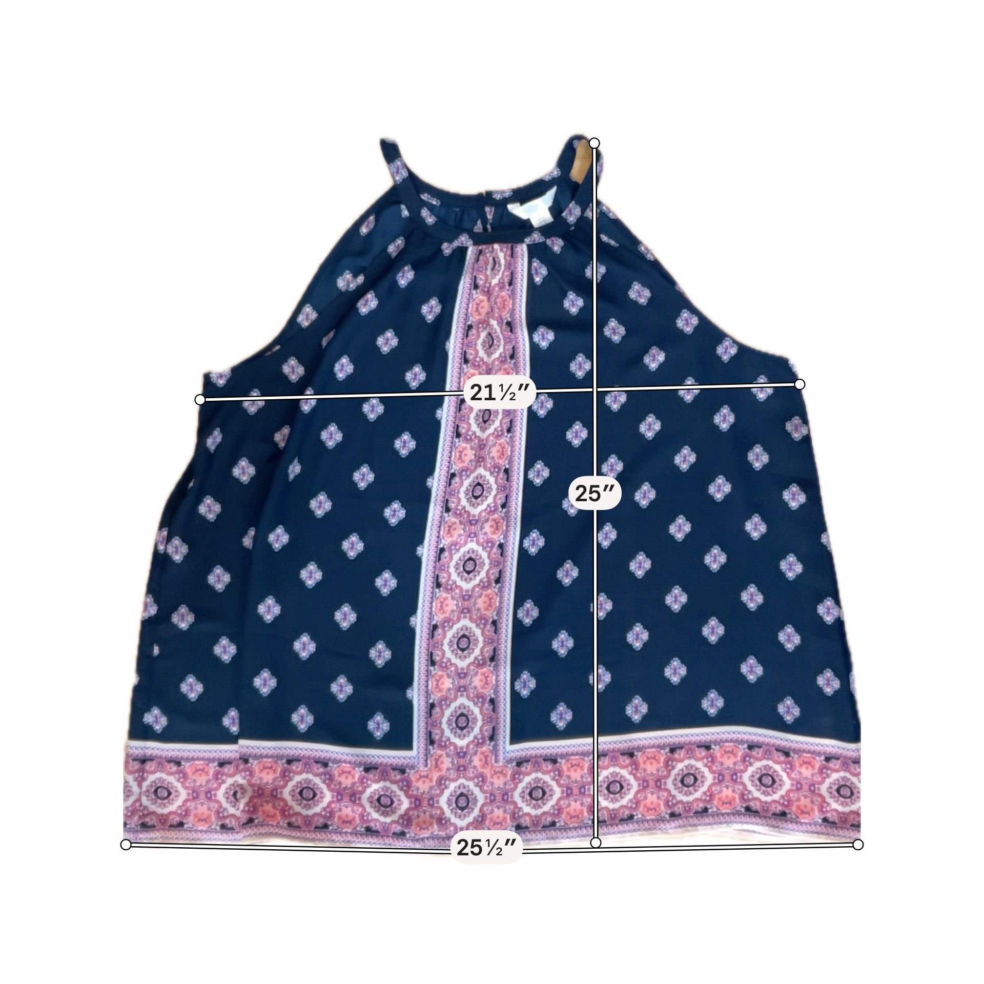 London Times Size XL Navy/Pink Print Pre-Owned Ladies Casual Top - Downstairs