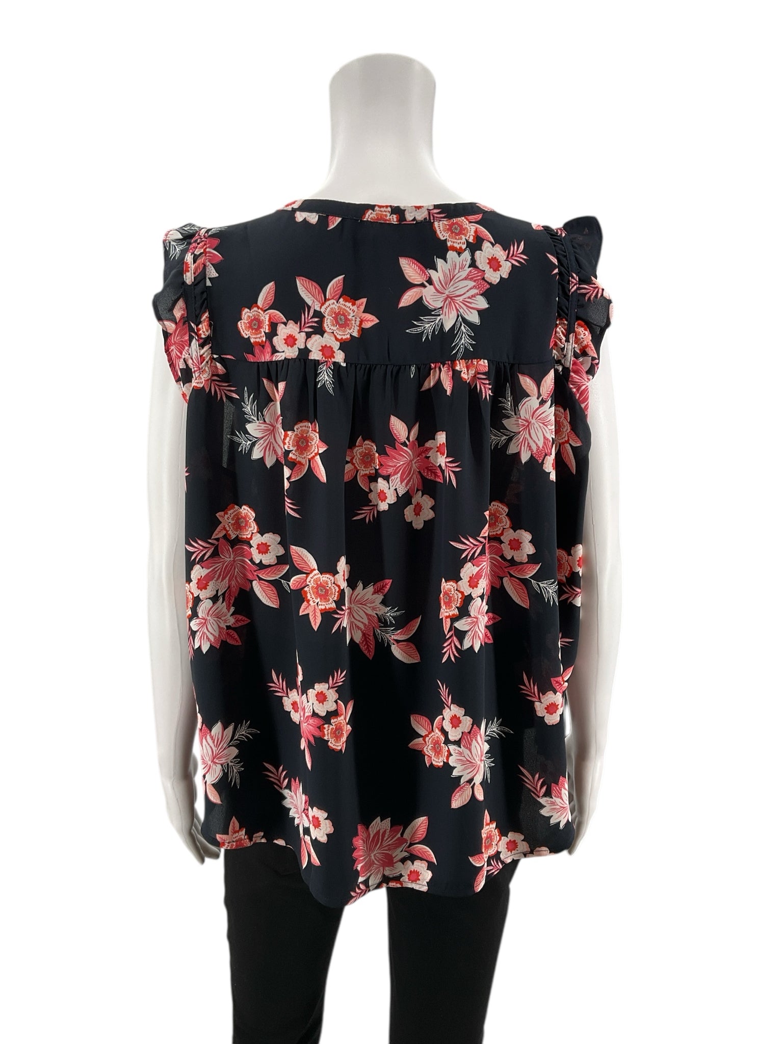 Loft Navy/Pink Floral Pre-Owned Ladies Top - Size Large Petite