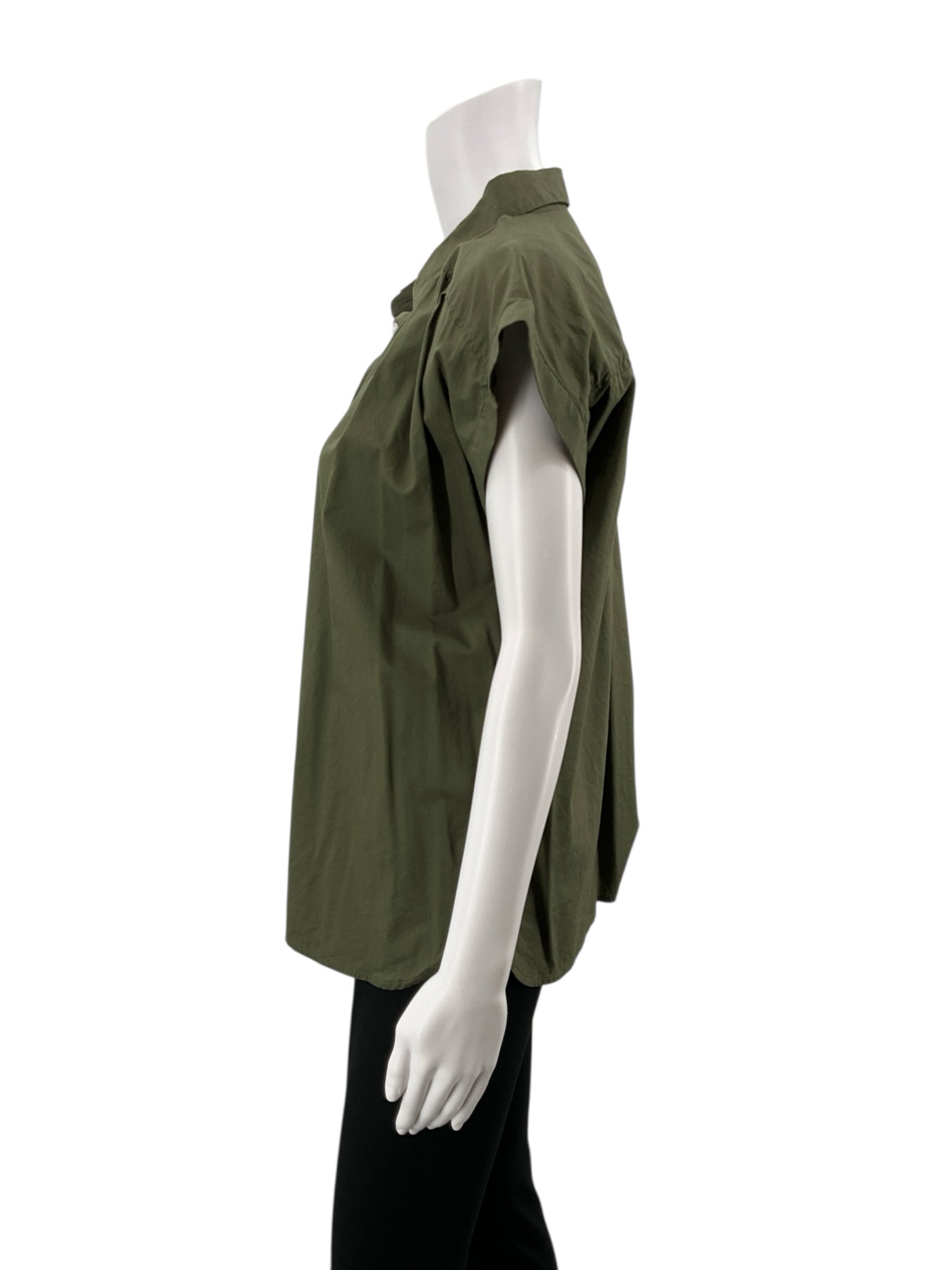 LOFT Outlet Olive Cap Sleeve Olive Green Flutter Sleeve Button-Down Top Size Small - Size S