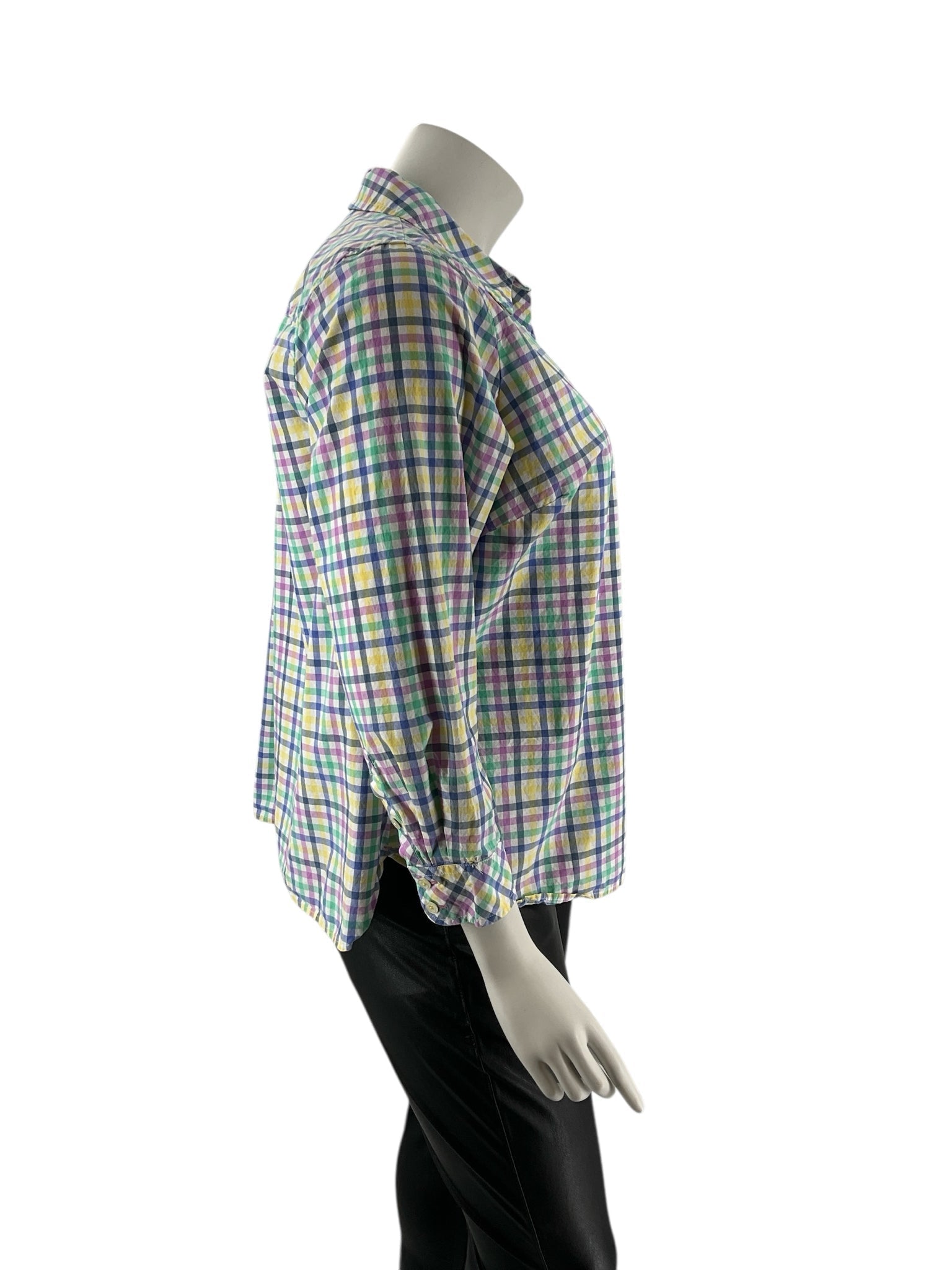 Talbots White/Blue/Green/Pink Checkered Ladies Casual Top - Size 3X Petite