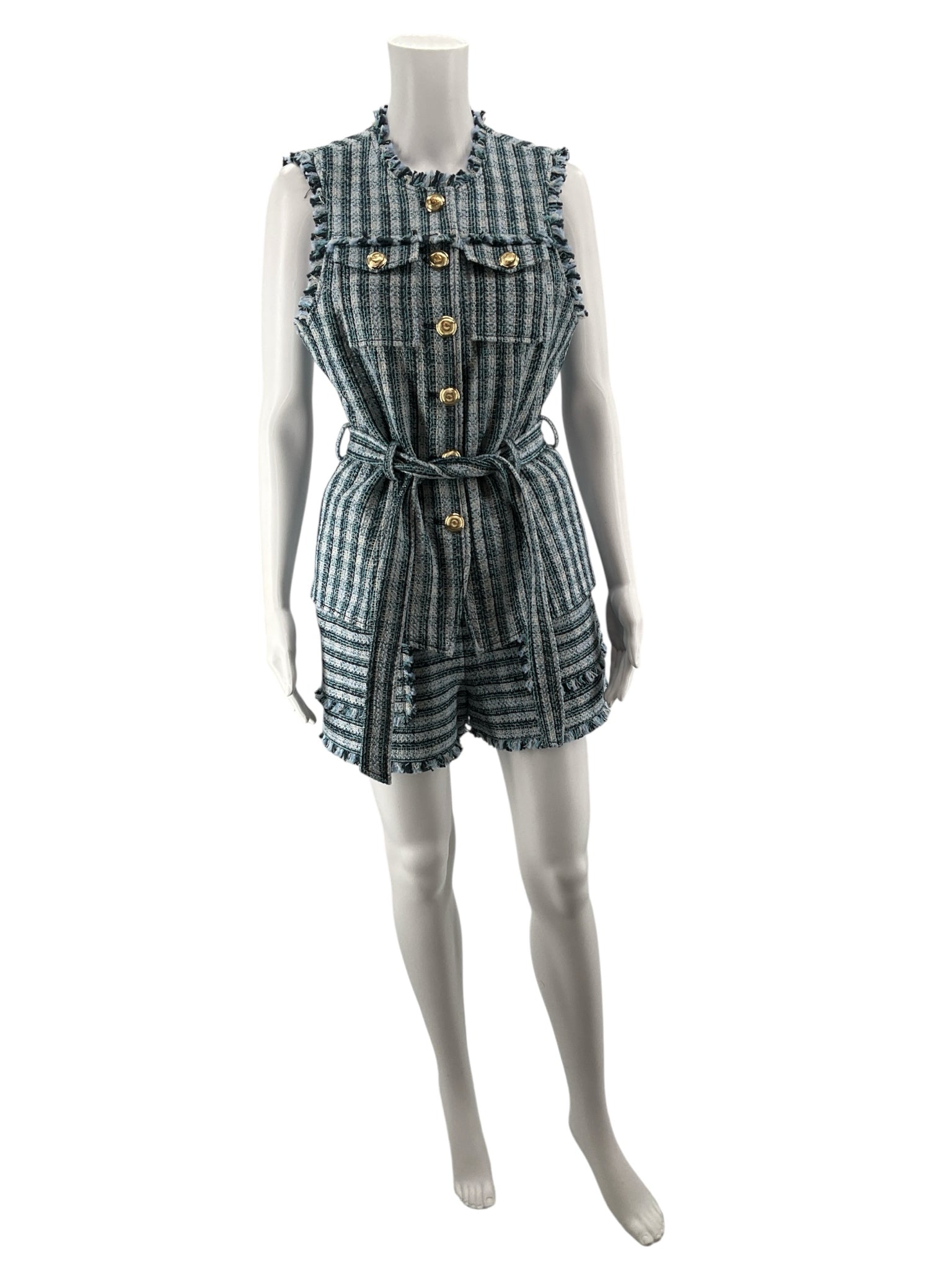 Cinq à Sept Elara Striped Tweed Vest with Frayed Hem Size 4