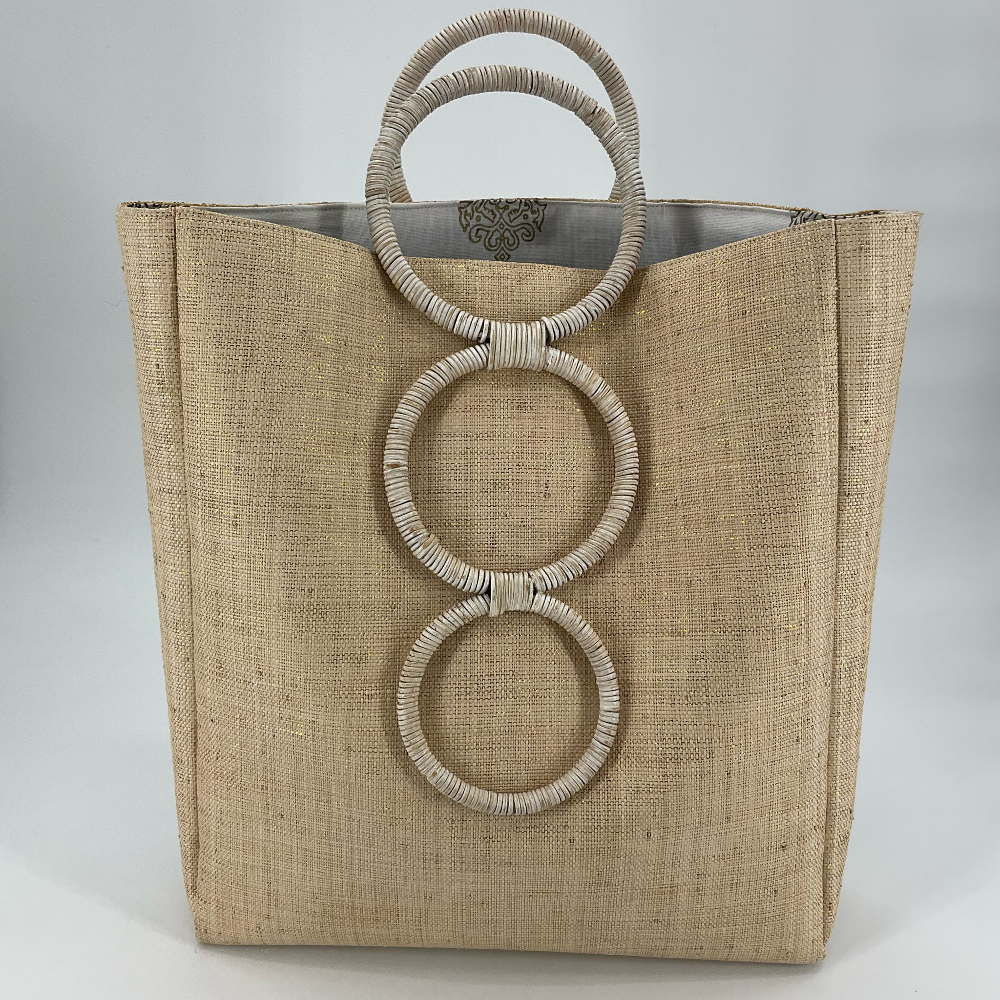 Flora Bella Viareggio Wooden Ring Raffia Beach Tote Bag