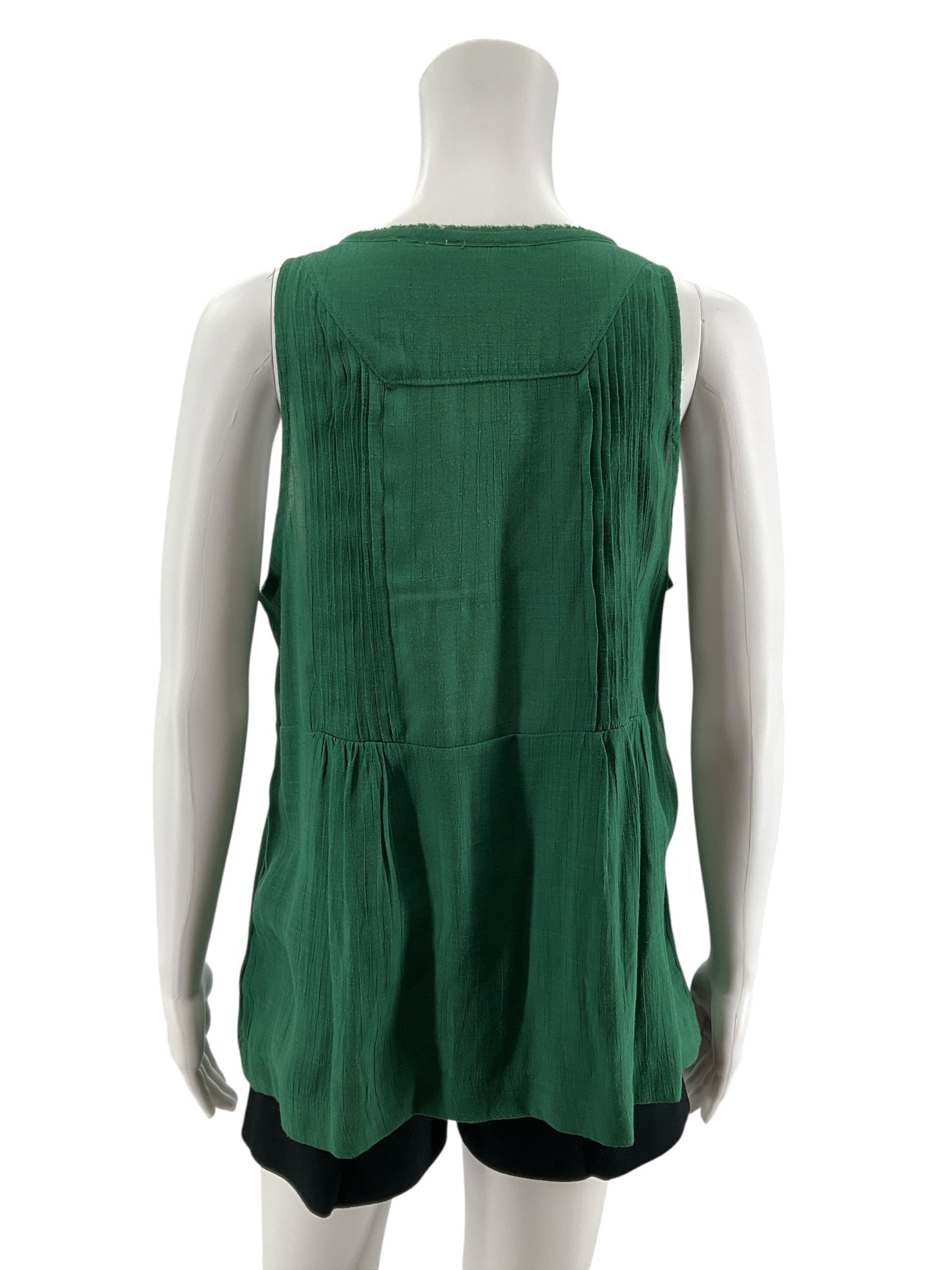 Maeve Ribbed Button-Front Peplum Tunic Tank Top Green Size Medium