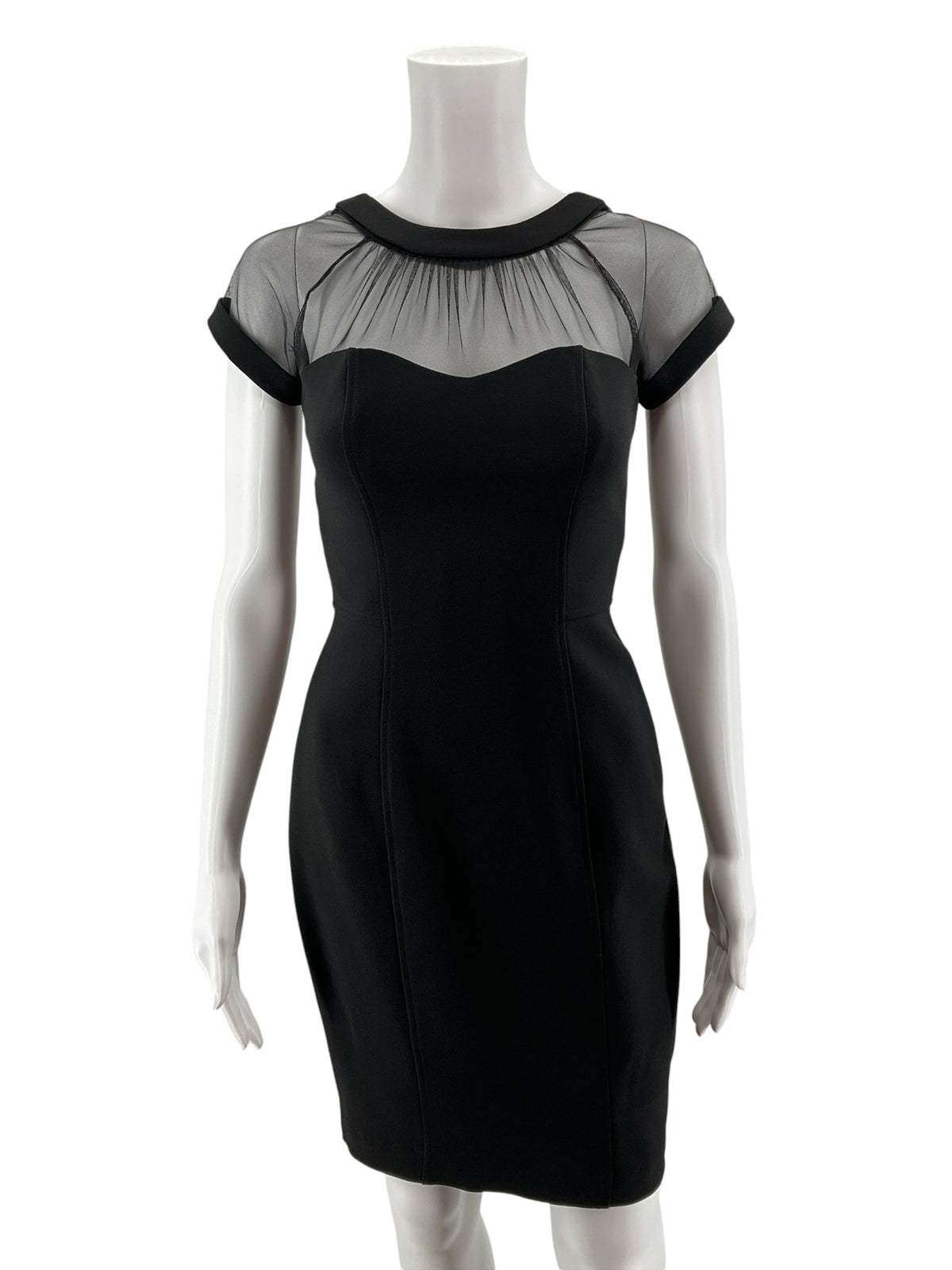 Maggy London Petites Sheer Yoke Sheath Cocktail Dress Black Size 0 Petite