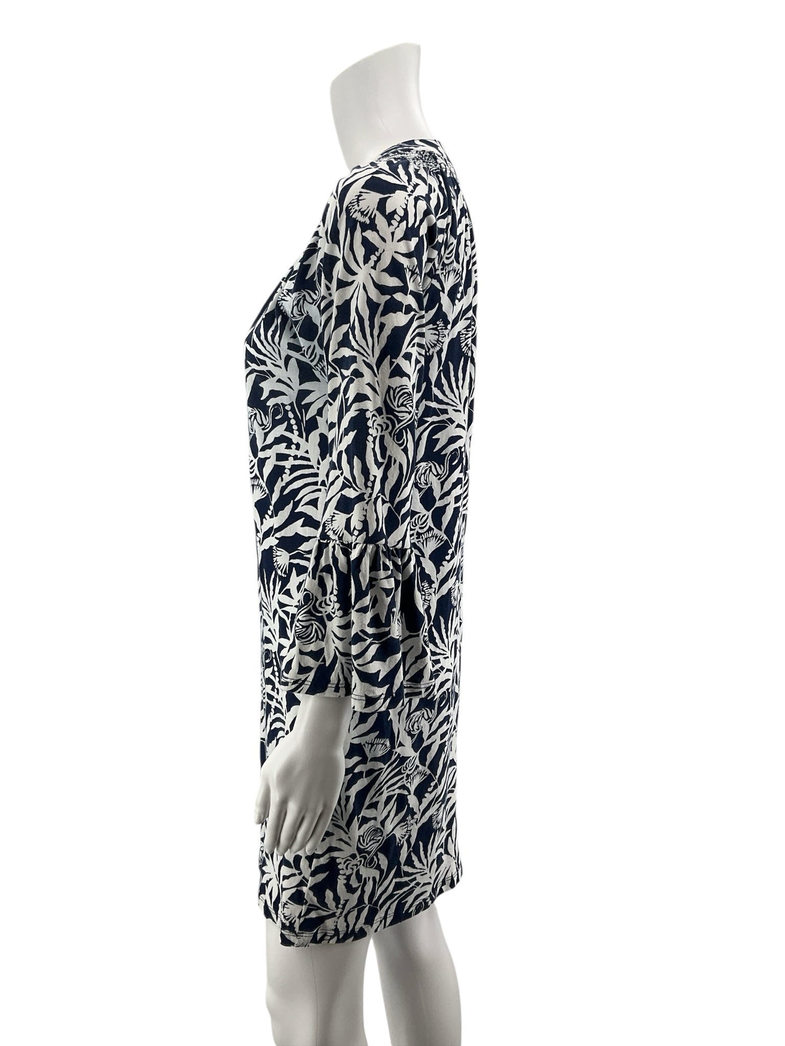Lilly Pulitzer Kimi Tunic Dress XS Navy White Botanical Print Bell Sleeve
