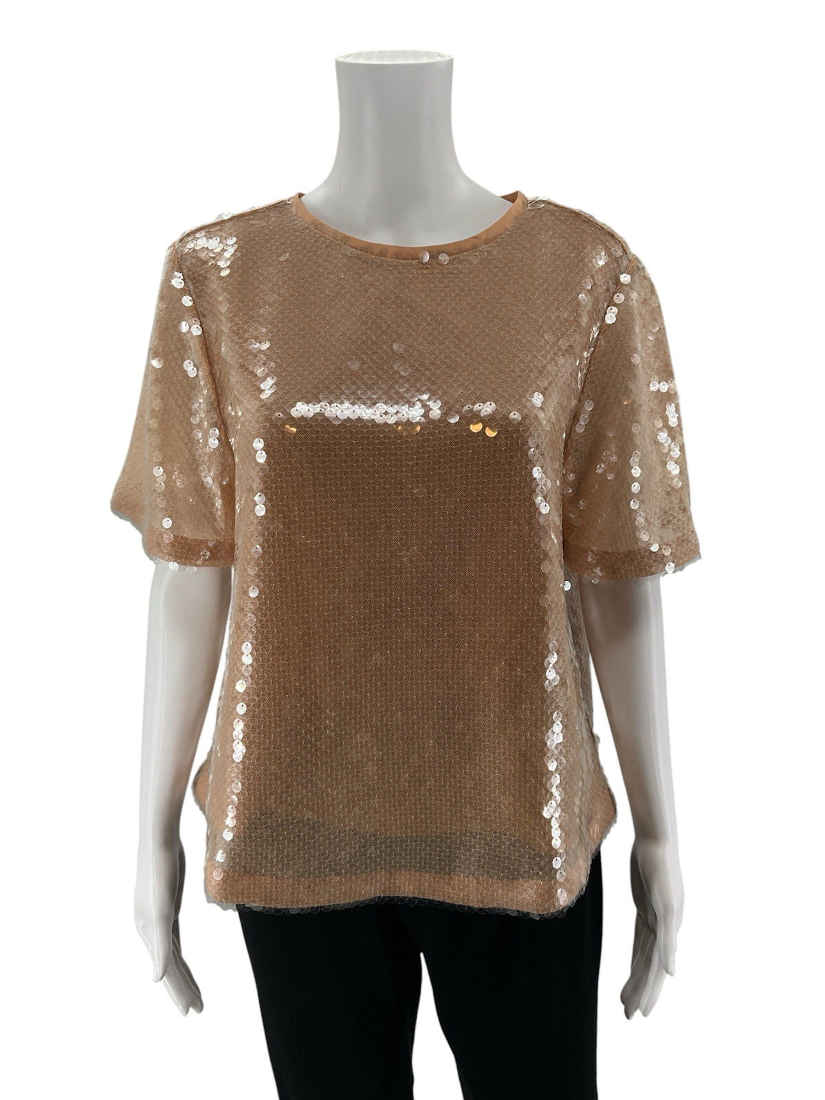 LOFT Peach Sequin Short Sleeve Blouse Medium Top - ONLINE ONLY