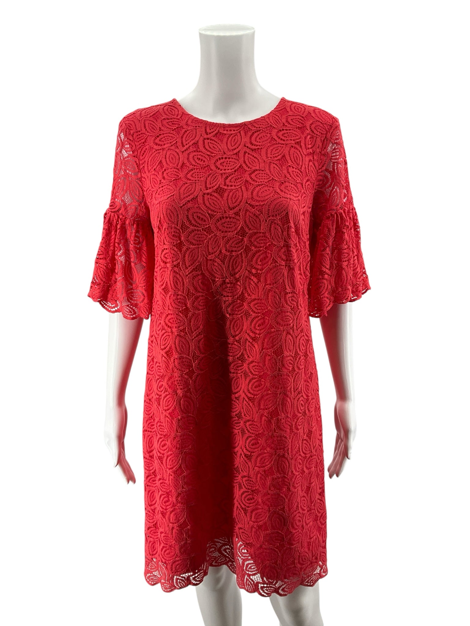 Ann Taylor Coral Floral Lace Flutter Sleeve Shift Dress Size 8