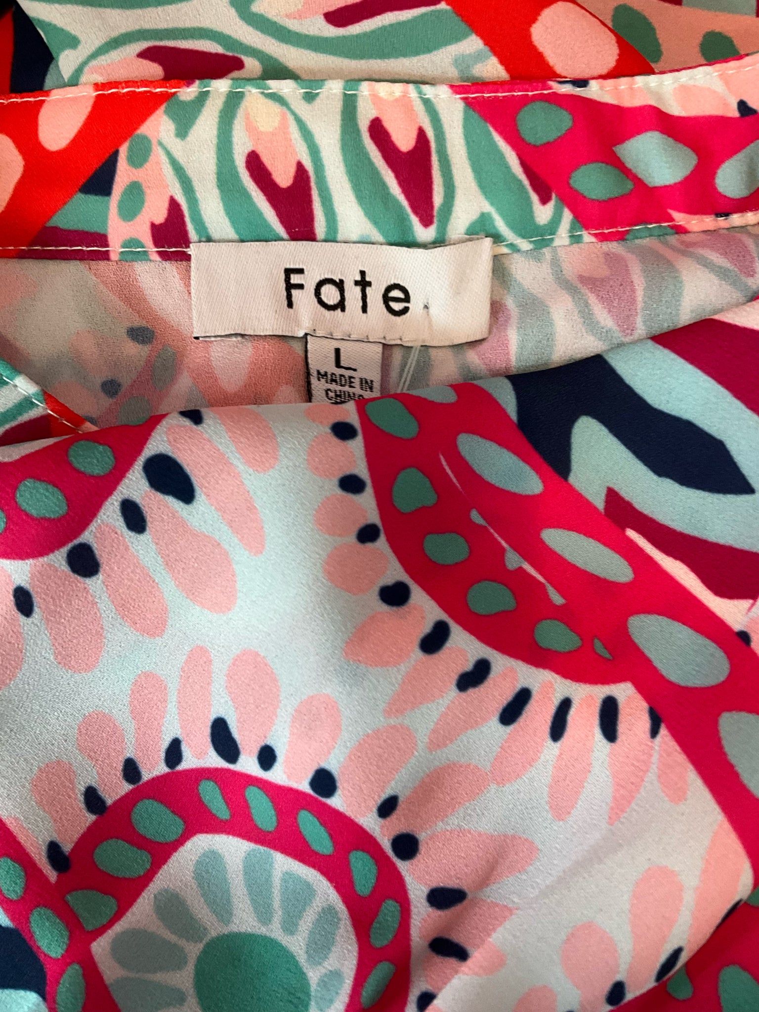 Fate pink/orange/navy Long Sleeve Size Large pink/orange/navy Print Pre-Owned Ladies Casual Top - Size L