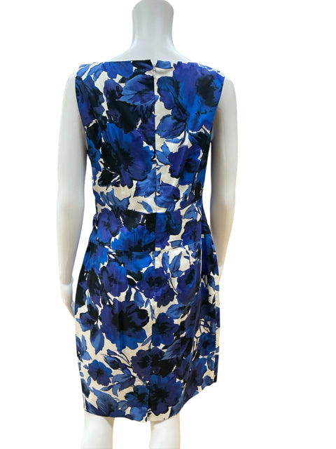 Ralph Lauren white/blue Sheath Floral Print Sheath Dress Size 8 White Blue Square Neck - Size 8
