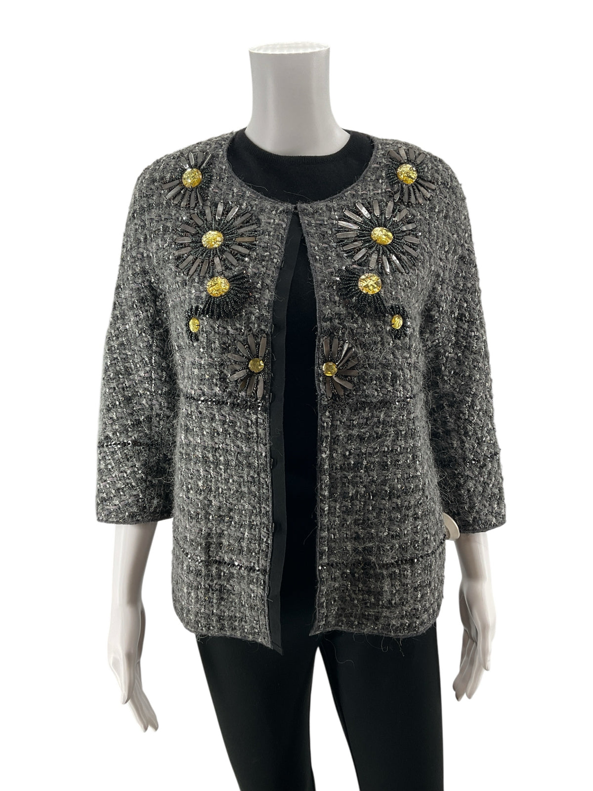St. John Couture Beaded Sunburst Tweed Knit Jacket Granite Multi Size 2 NWT