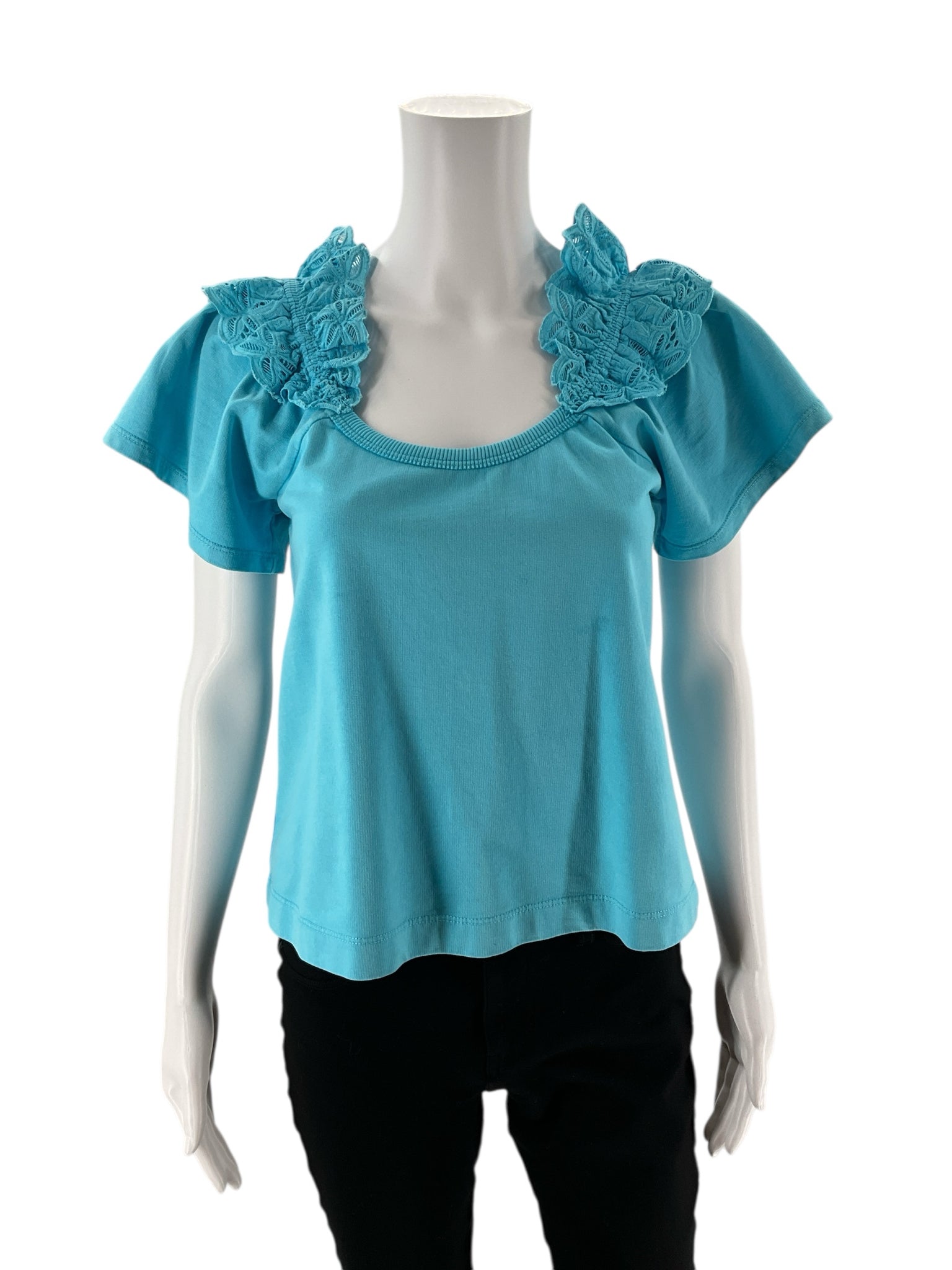 Pilcro - Turquoise Lace Pre-Owned Ladies Casual Top - Size XS - ONLINE ONLY