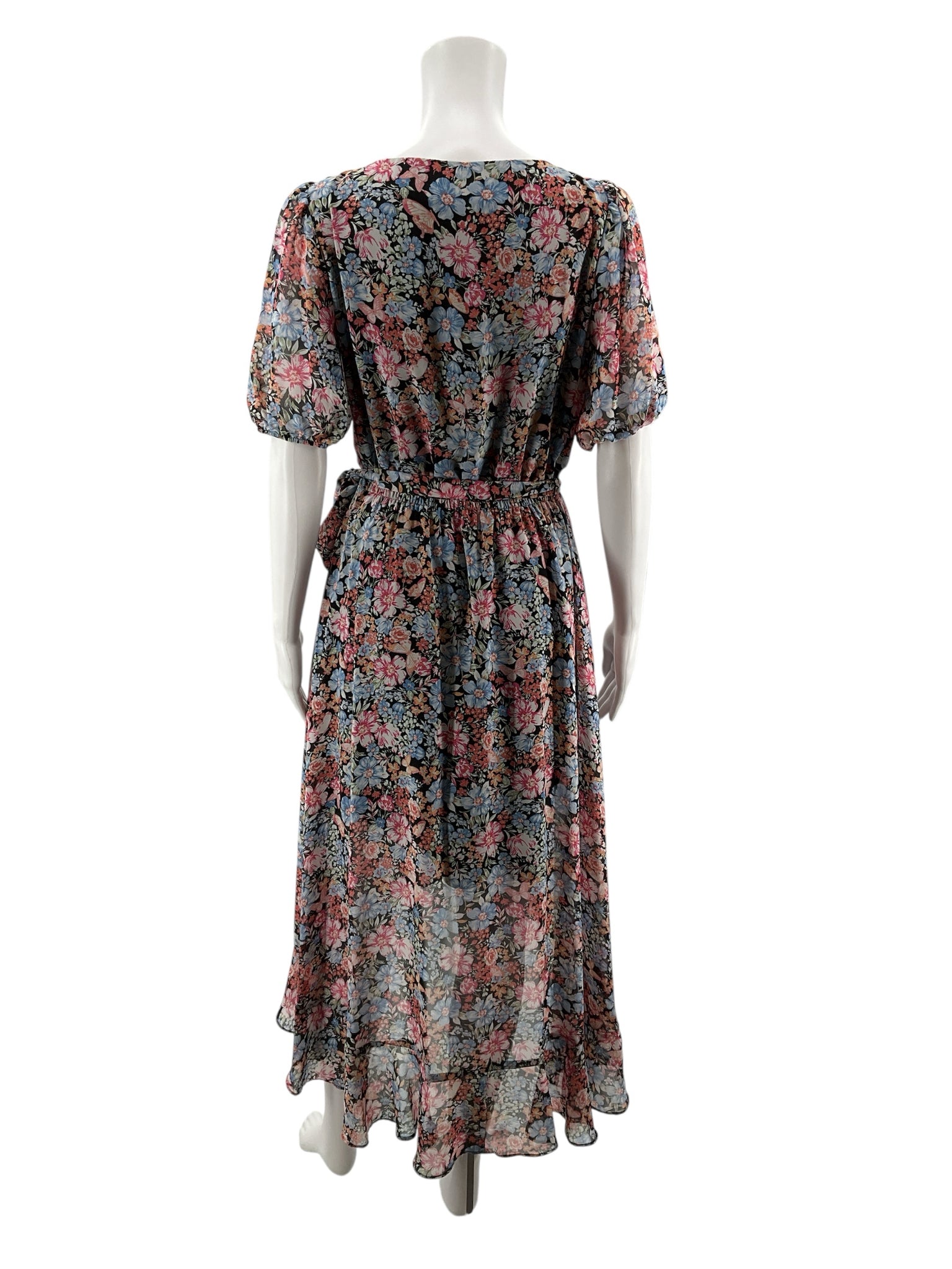 INC International Concepts blue/pink/orange Midi Floral Ruffle Wrap Midi Dress Size 4 - Size 4