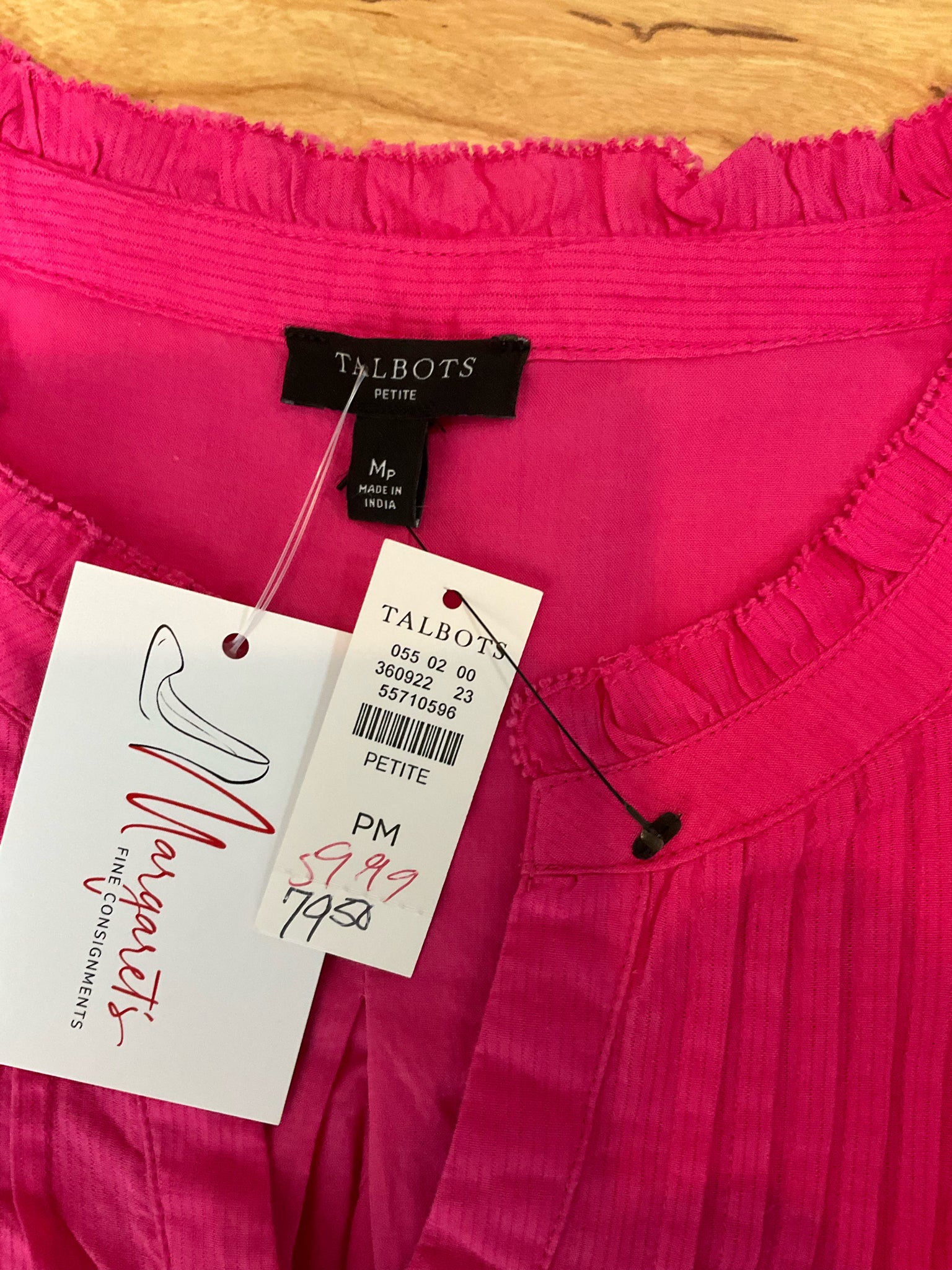 Talbots Petites Ruffle Neck Pintuck Sleeveless Top Cotton Blouse Pink MP NWT