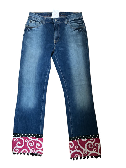Gap Jeans Womens 10 Regular Boot Cut Upcycled Custom Cuff Y2K Pink Swirl Pre-Owned