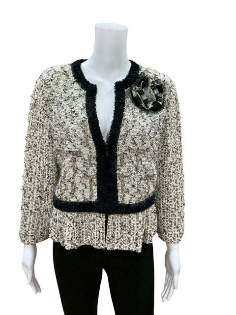 St. John Couture Cream & Black Tweed Peplum Jacket USA Made Size 14